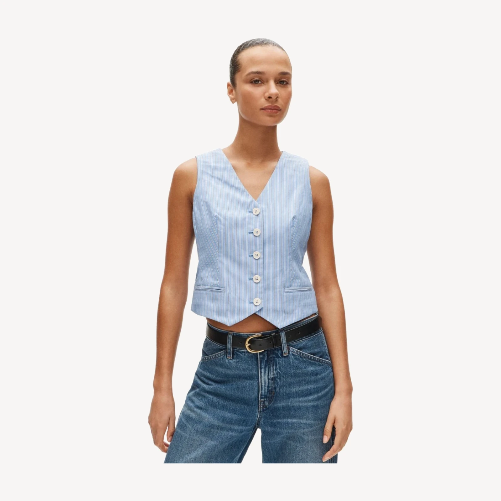 Shrunken V-neck vest top in stripe