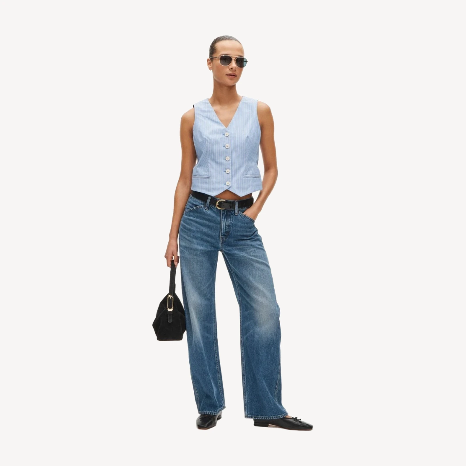 Shrunken V-neck vest top in stripe
