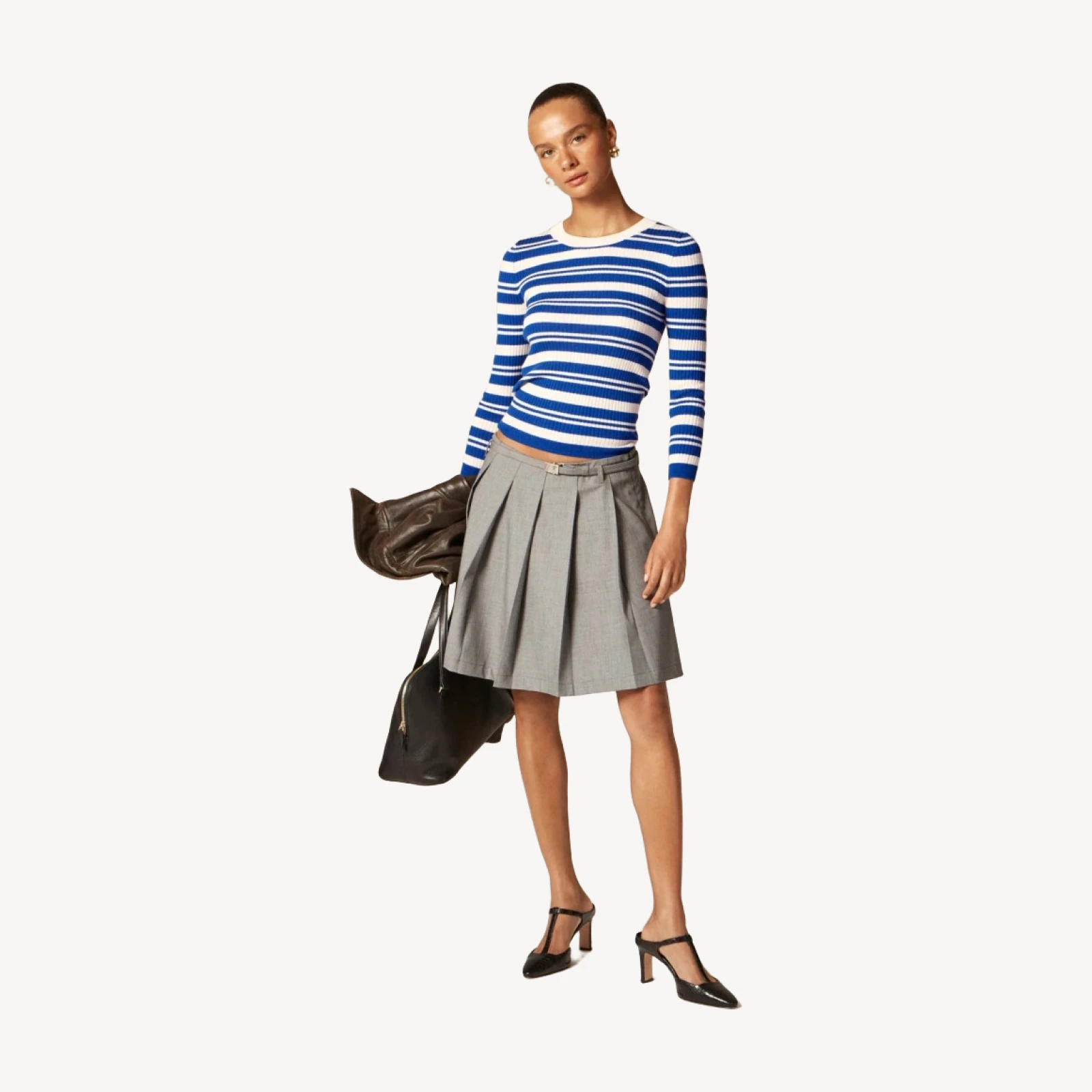 Carolyn three-quarter sleeve sweater in striped merino wool