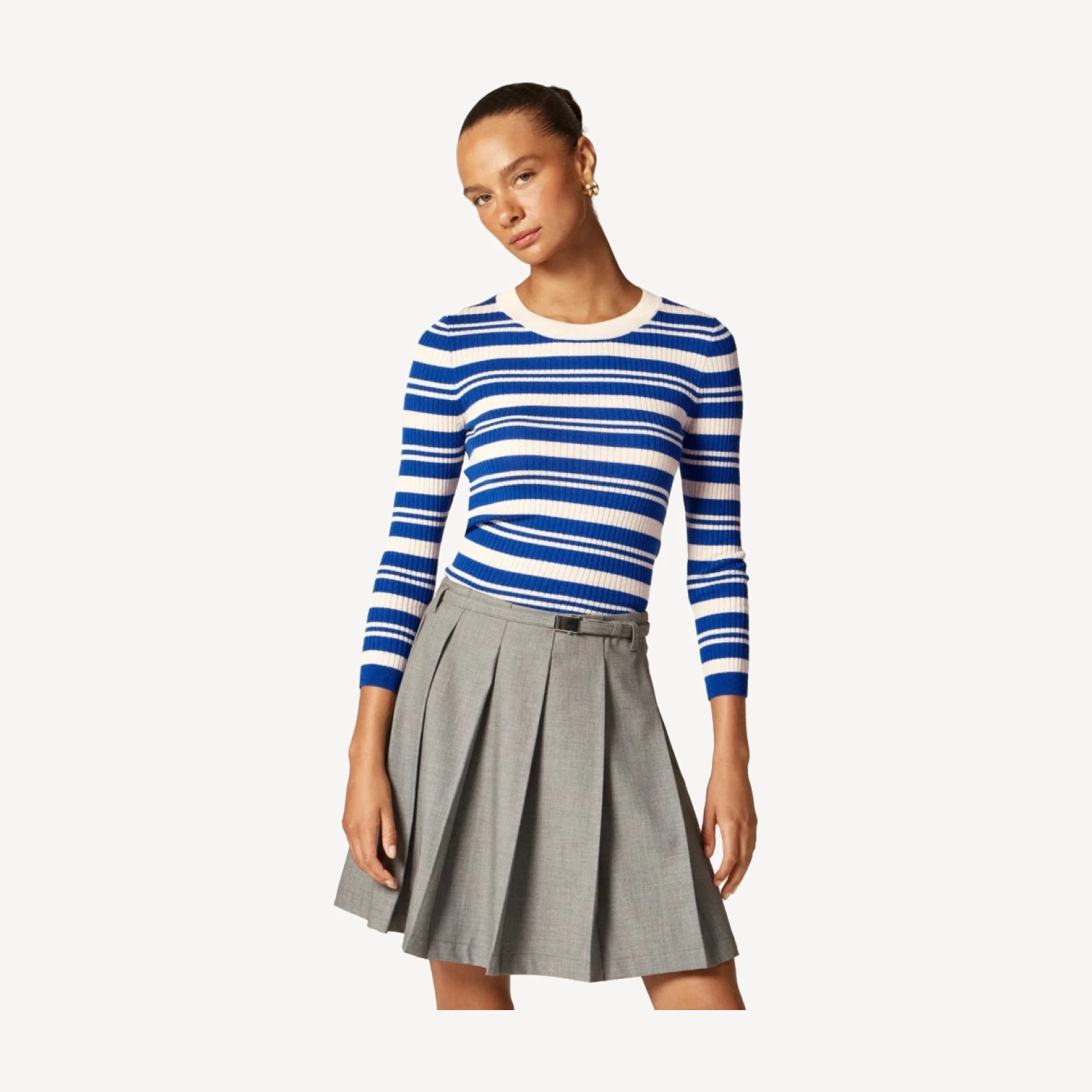 Carolyn three-quarter sleeve sweater in striped merino wool