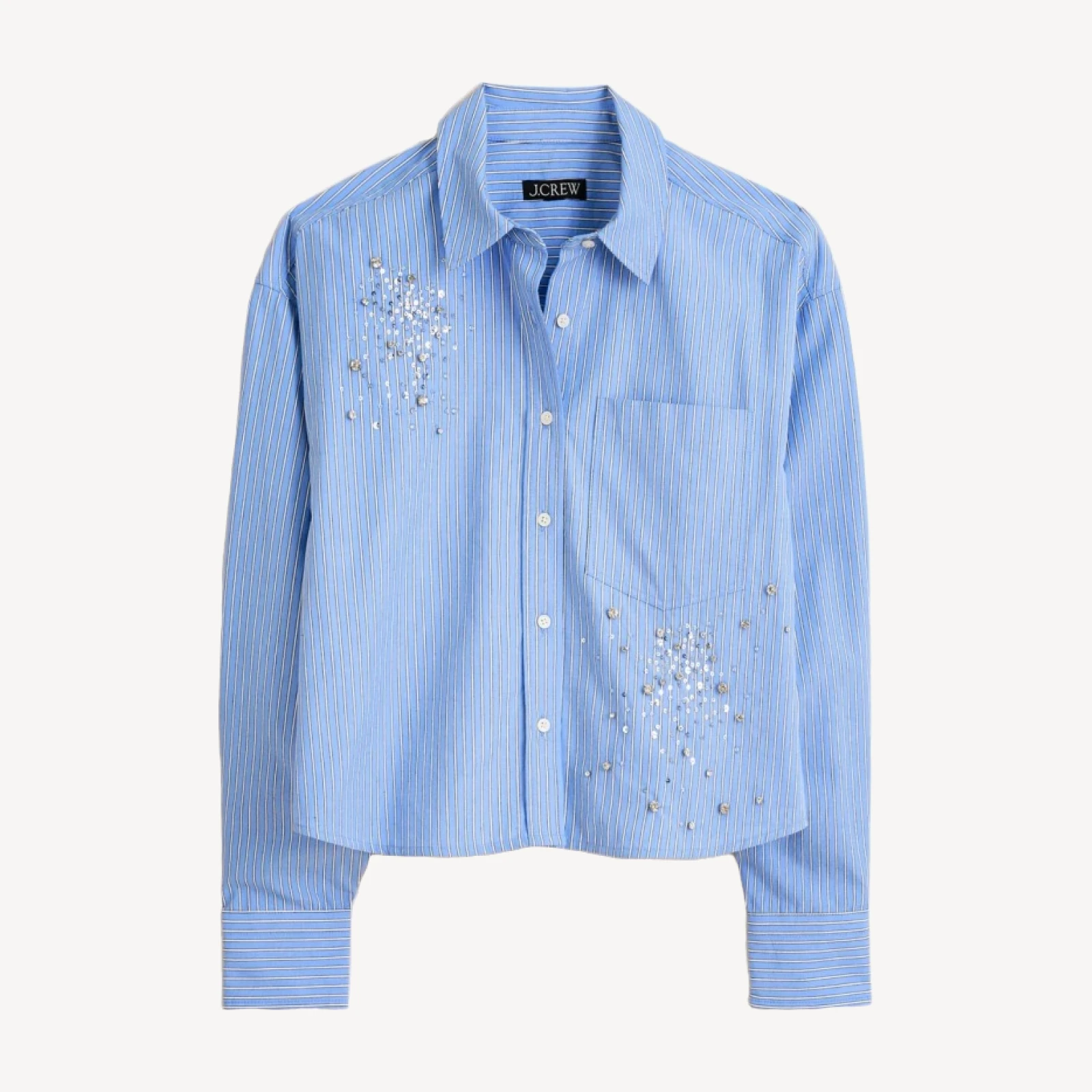Étienne cropped button-up shirt with embellishments in stripe