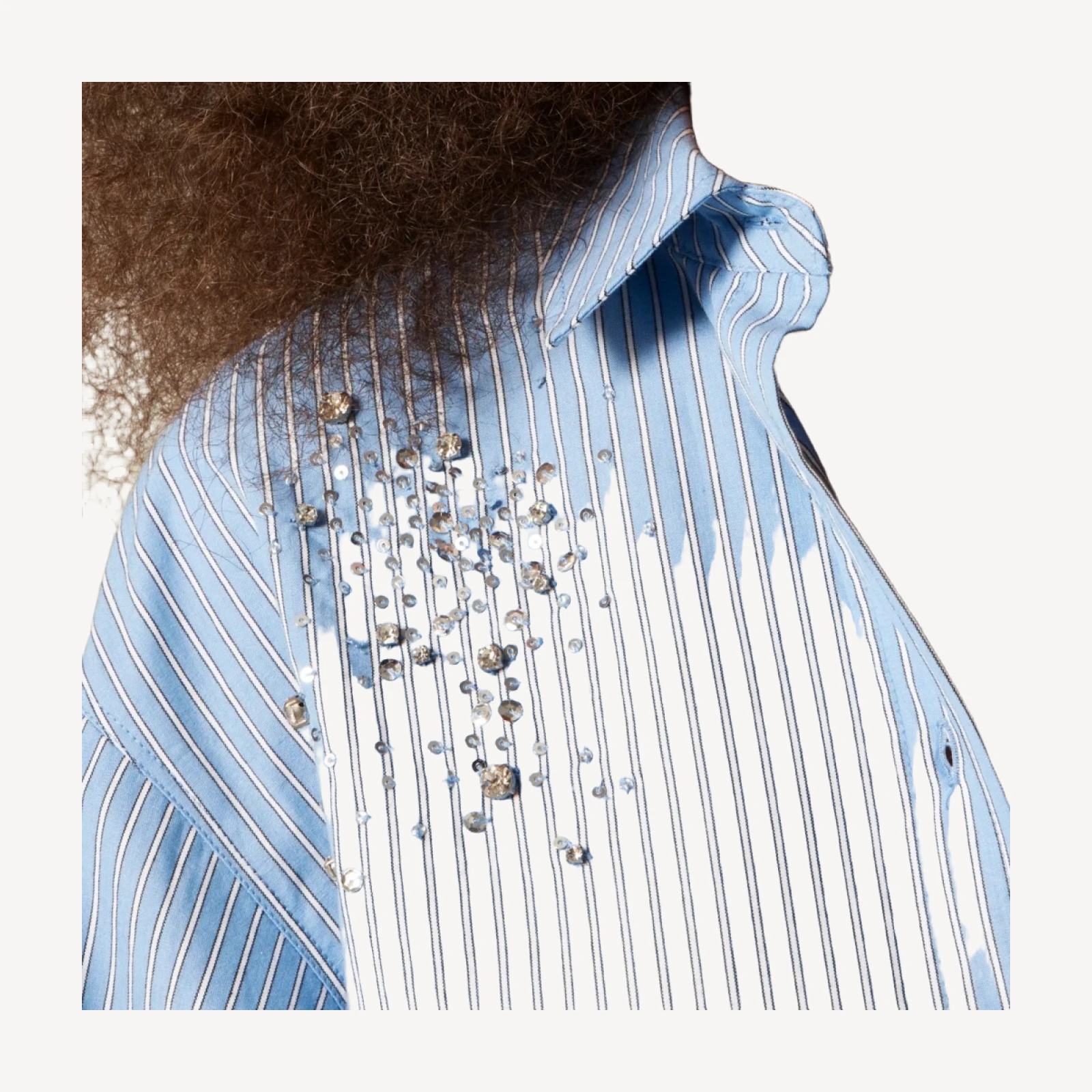Étienne cropped button-up shirt with embellishments in stripe