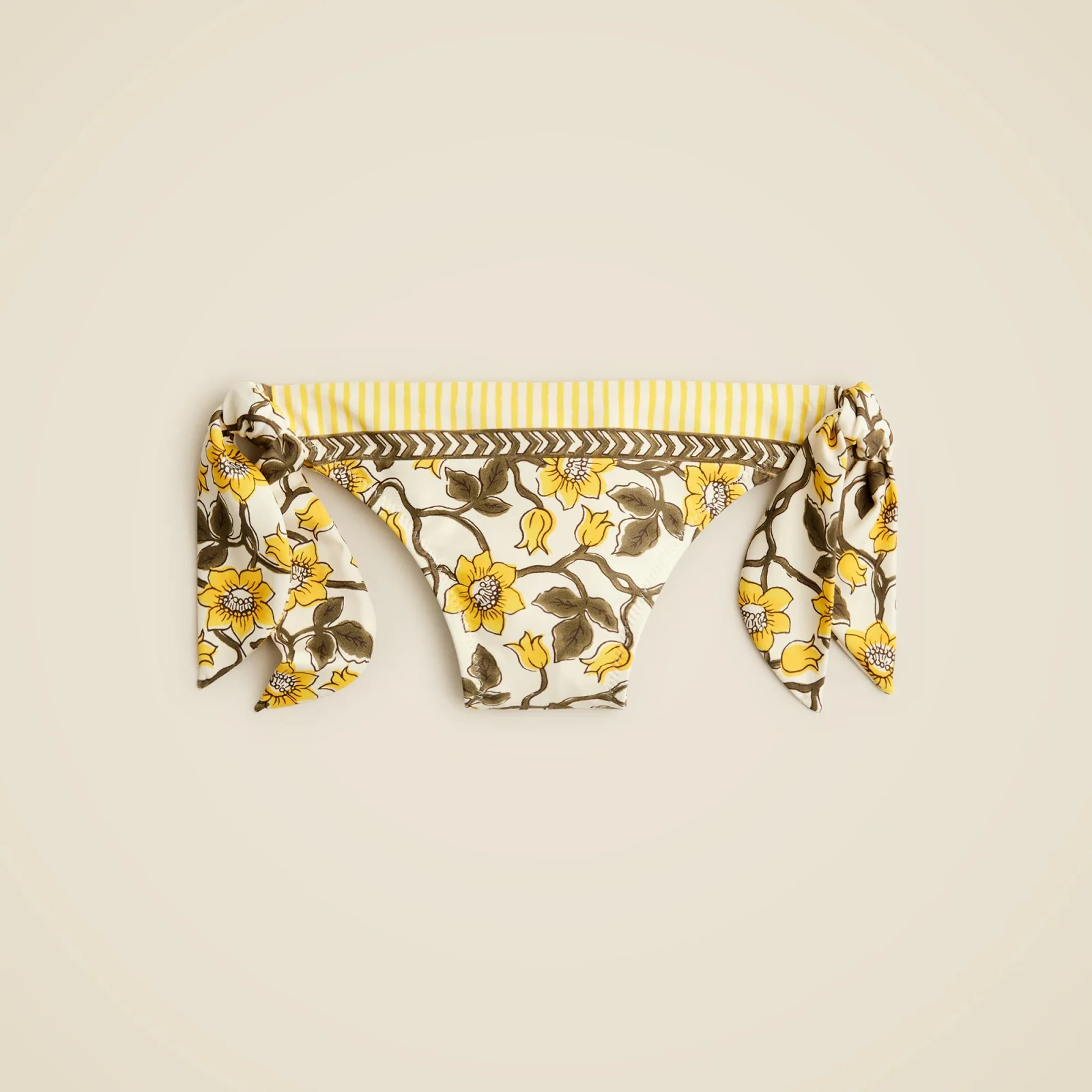 Side-tie string bikini bottom in daffodil daze block print