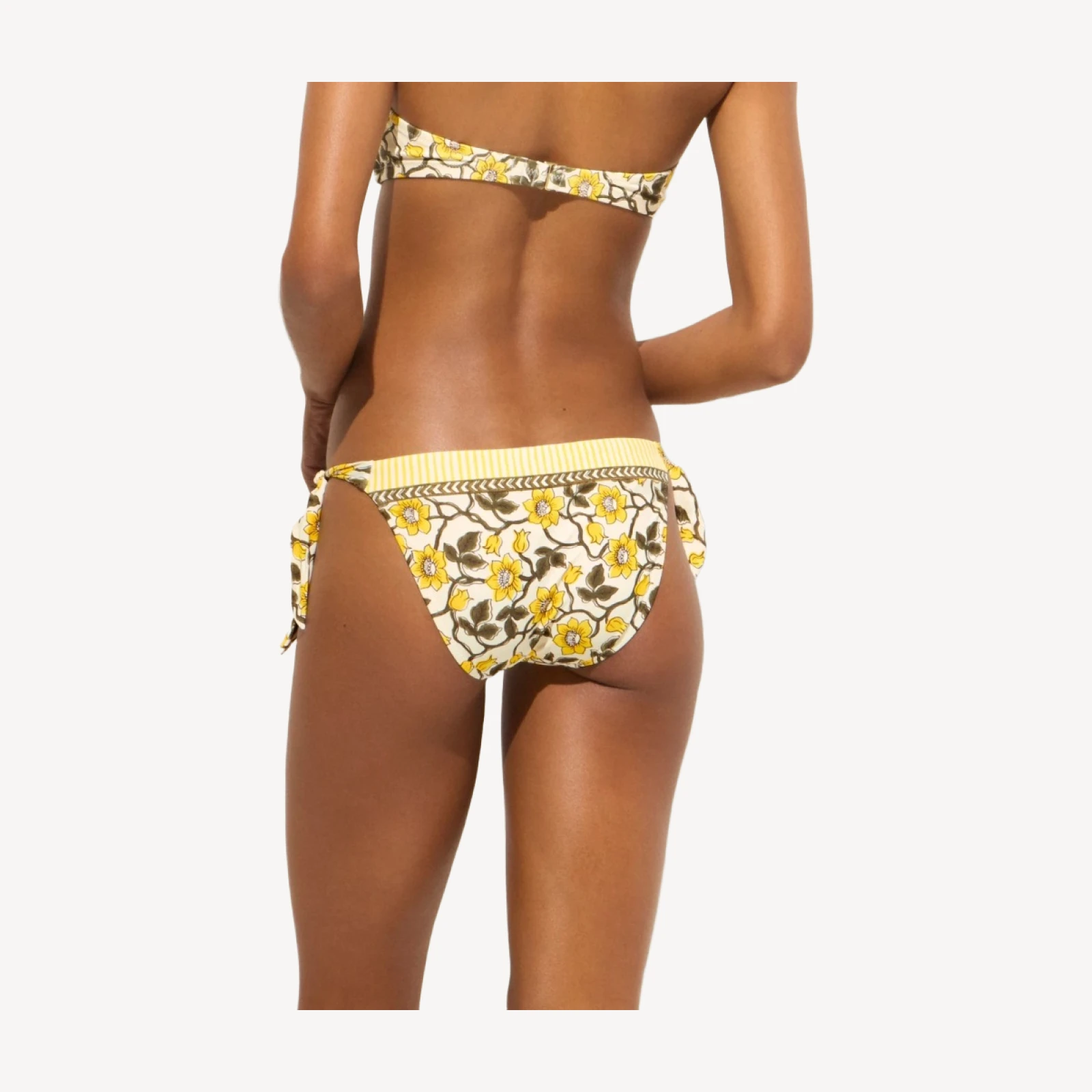 Side-tie string bikini bottom in daffodil daze block print