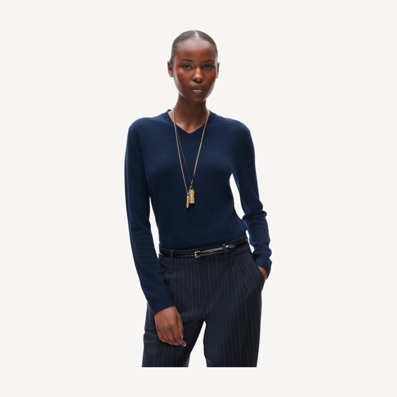 Cashmere high V-neck sweater