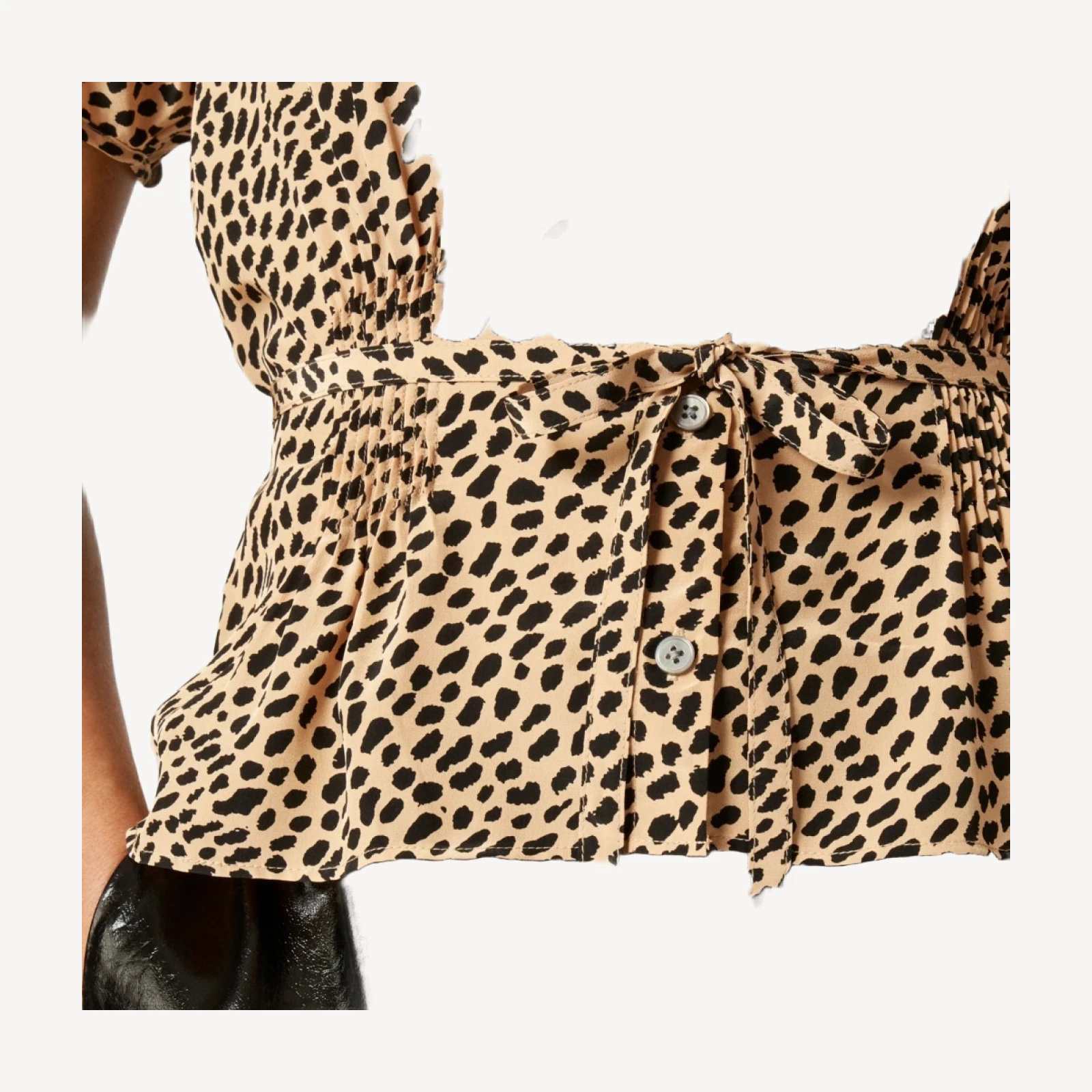 Button-up tie-waist shirt in leopard print