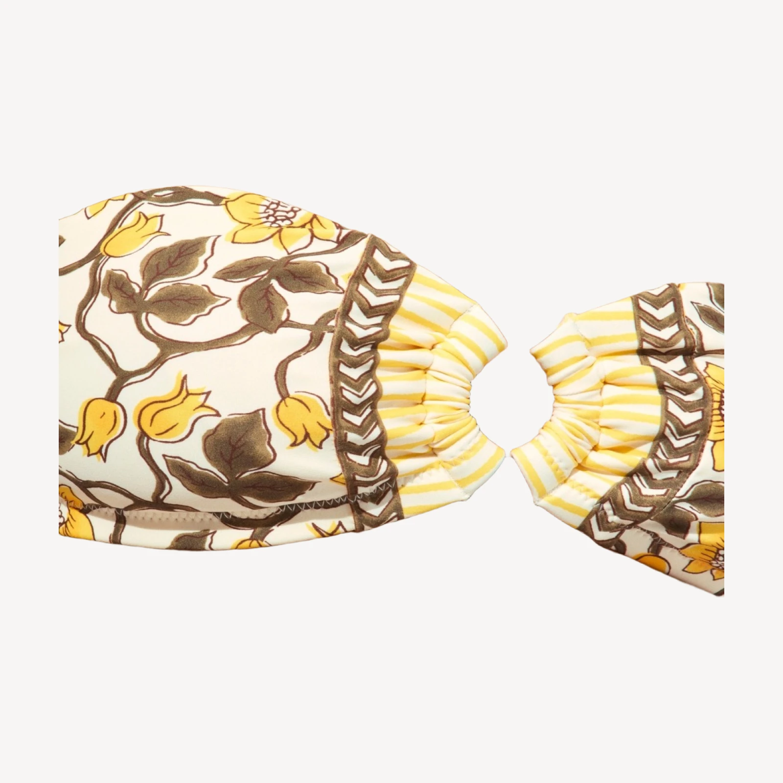 O-ring bandeau bikini top in daffodil daze block print