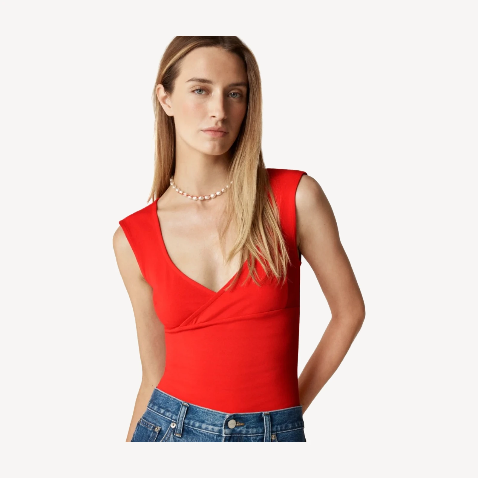 Stretch cotton cap-sleeve crossover shirt