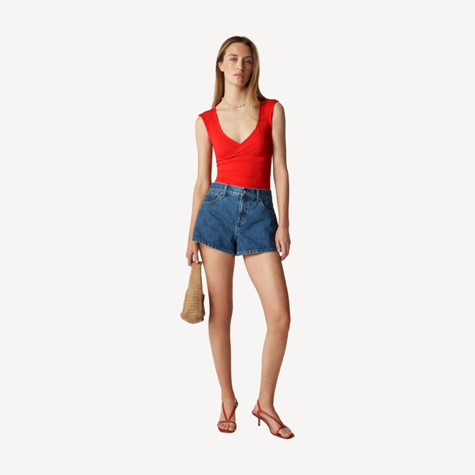 Stretch cotton cap-sleeve crossover shirt