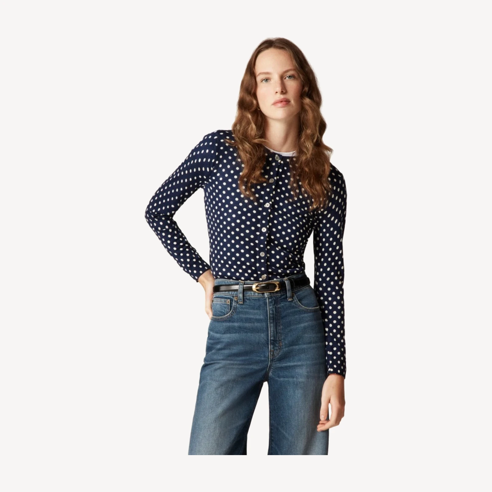 Carolyn cardigan in polka-dot merino wool