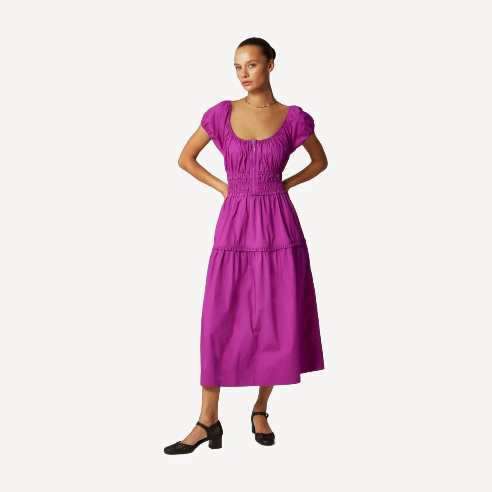 Tiered midi dress in cotton poplin