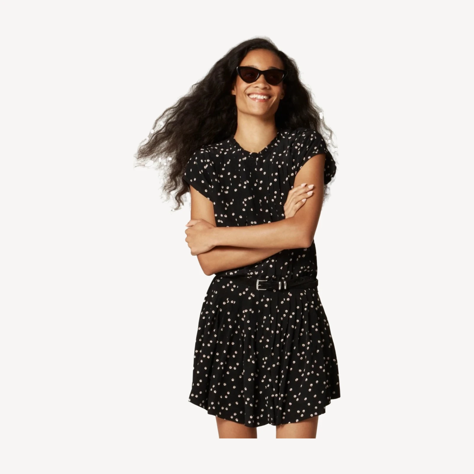 Pintuck shift dress in midnight floral print