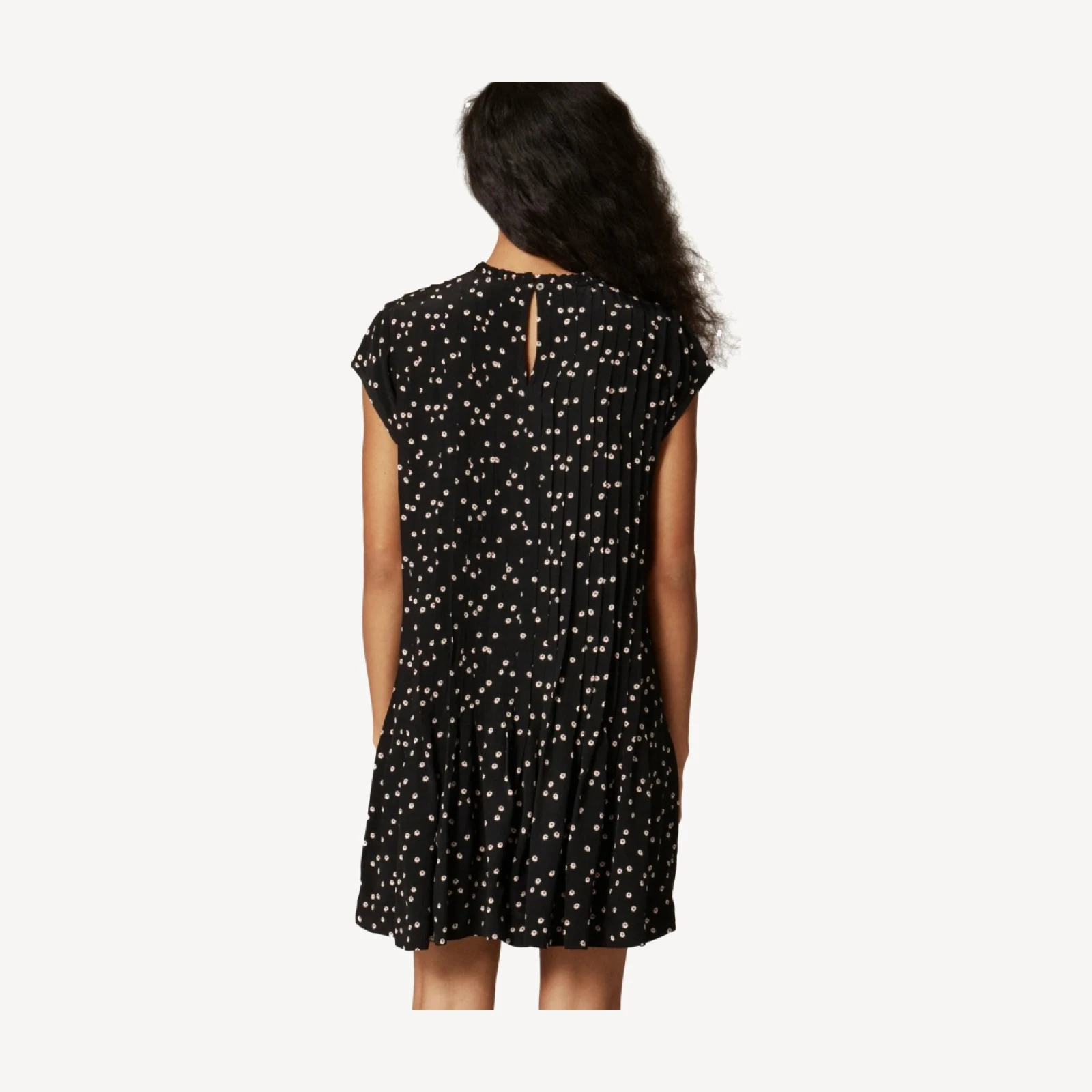 Pintuck shift dress in midnight floral print