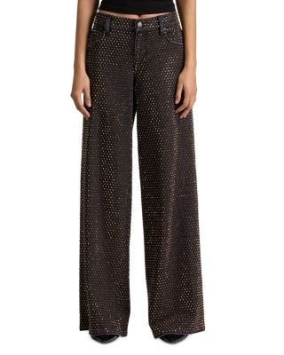 Alice and Olivia Amazing Low Rise Embellished Wide Leg Jeans in Den Lack