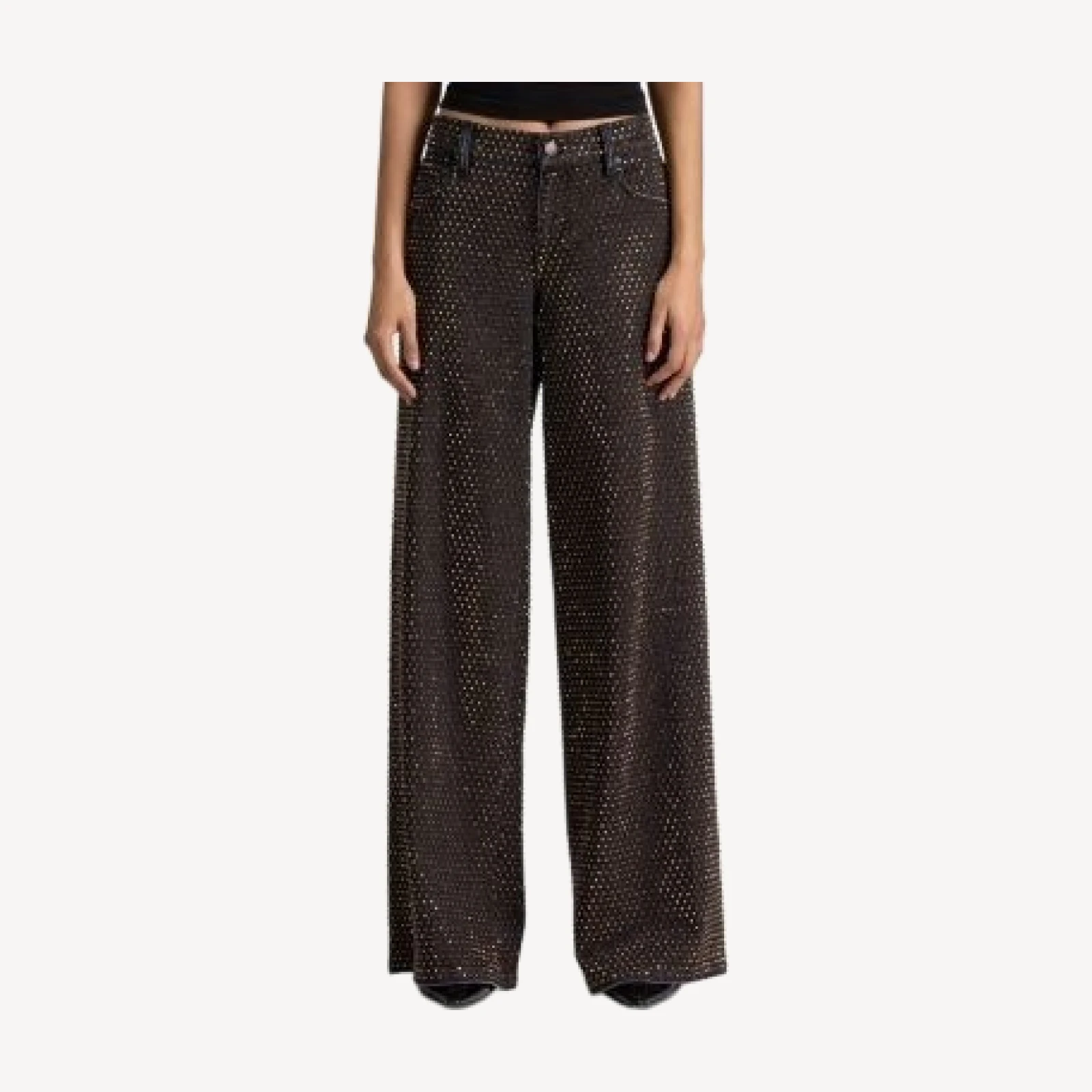 Alice and Olivia Amazing Low Rise Embellished Wide Leg Jeans in Den Lack