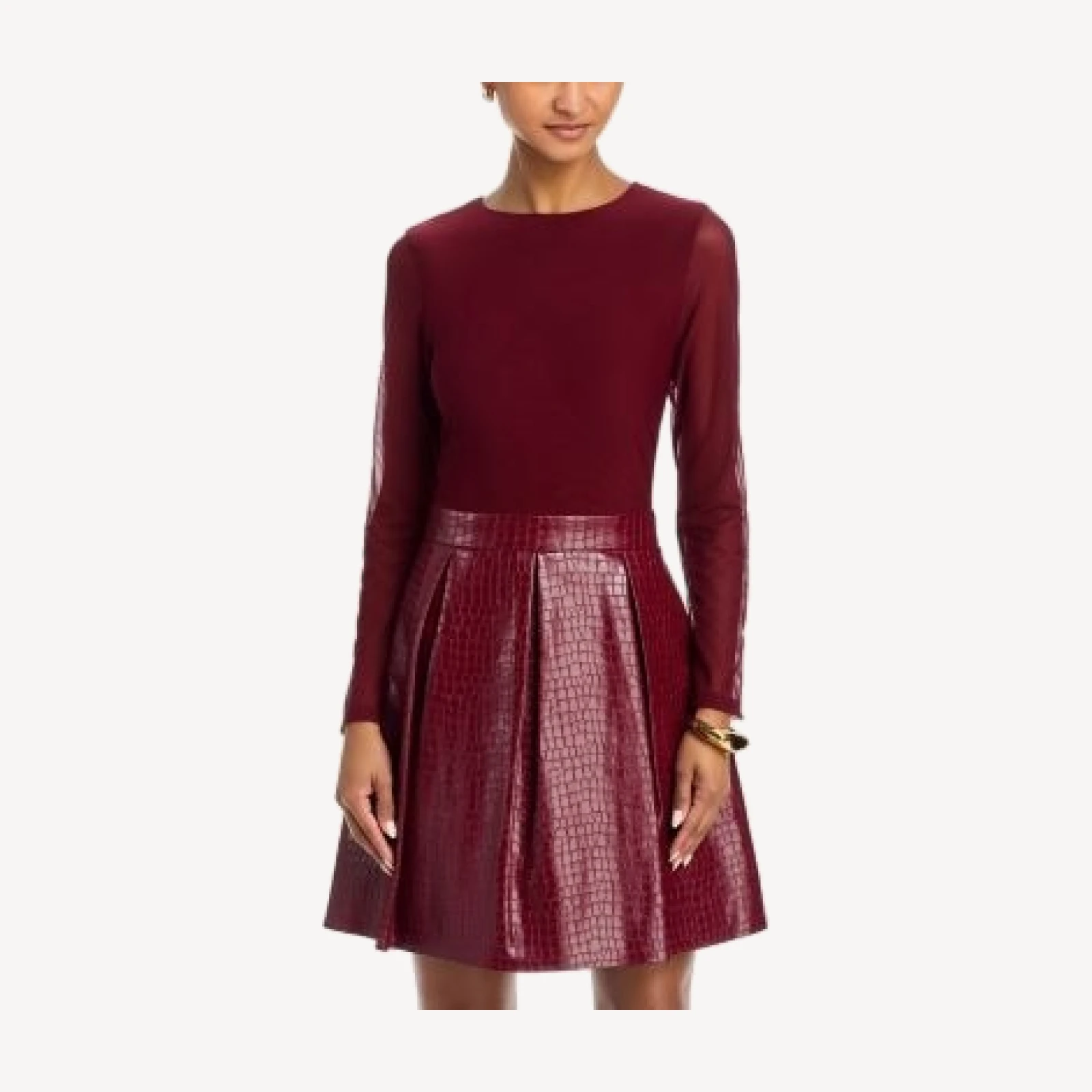 Alice and Olivia Chara Croc Embossed Pleated Dress