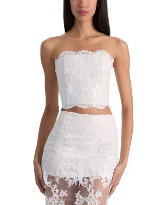 Alice and Olivia Ceresi Embellished Lace Strapless Crop Top