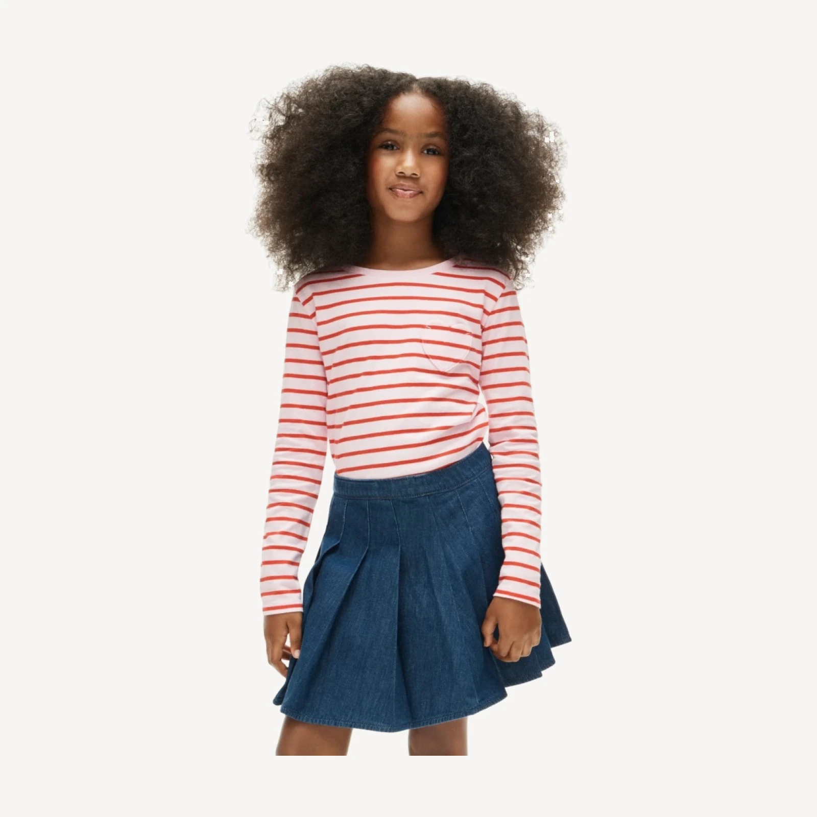 Girls' long-sleeve heart-pocket T-shirt in vintage jersey