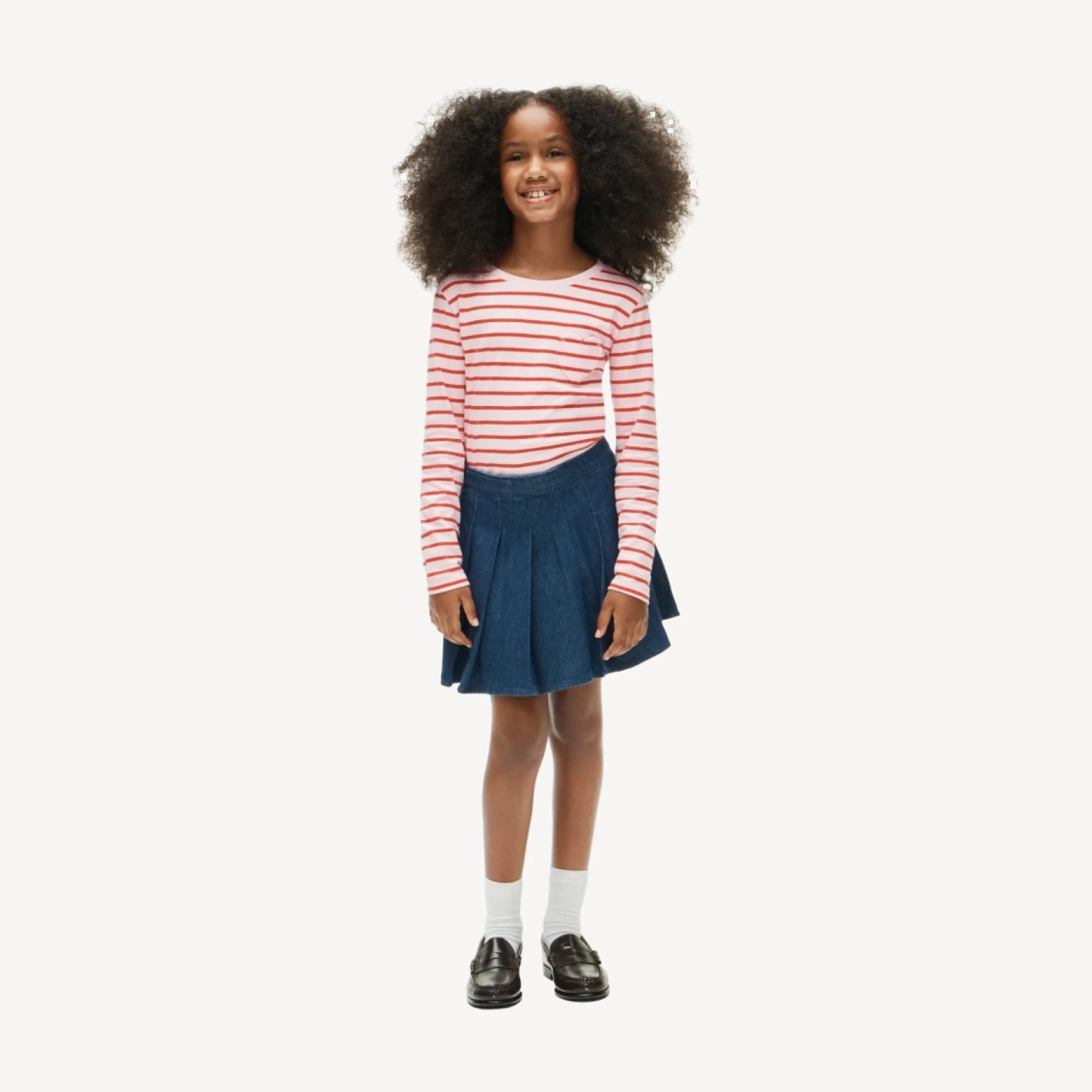 Girls' long-sleeve heart-pocket T-shirt in vintage jersey