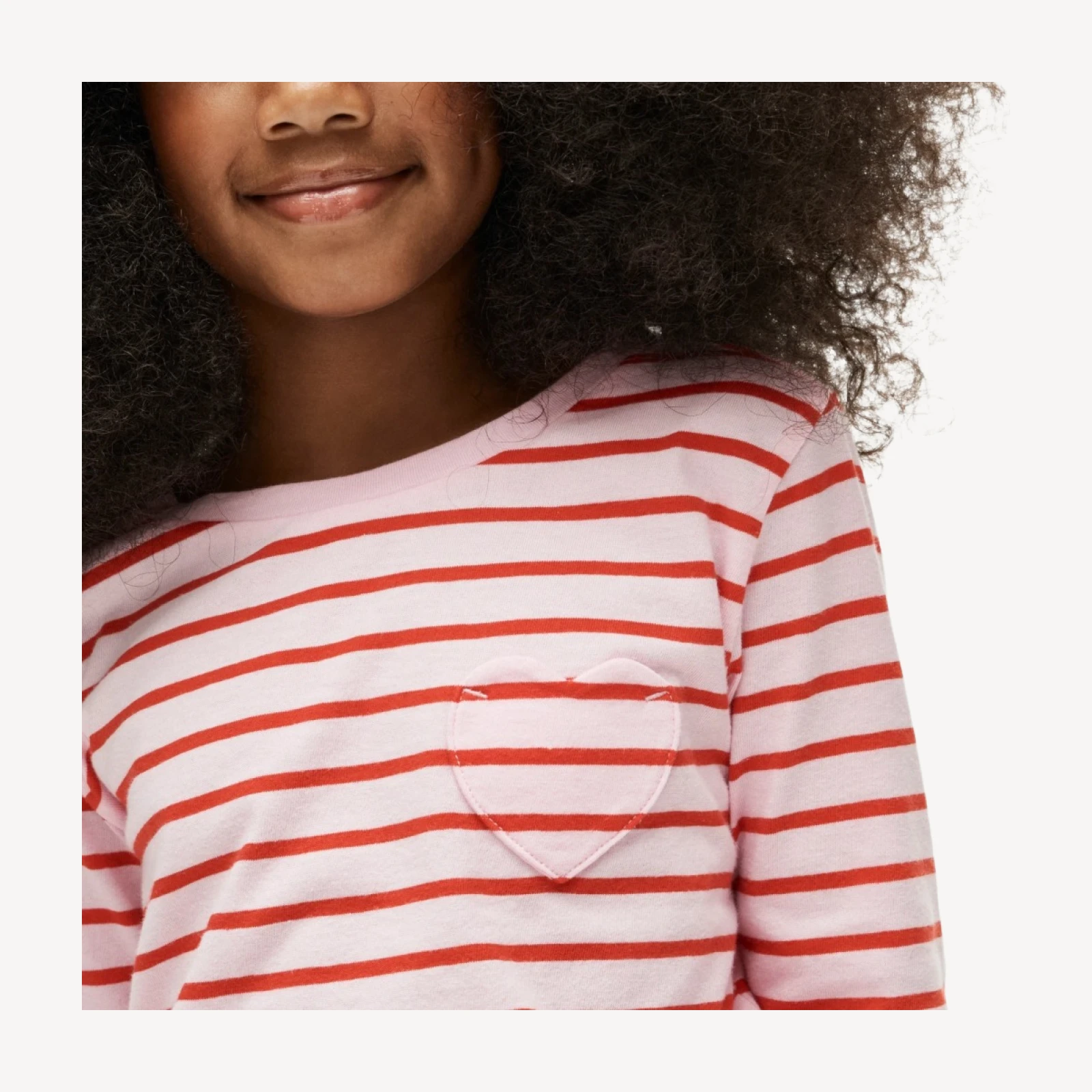 Girls' long-sleeve heart-pocket T-shirt in vintage jersey