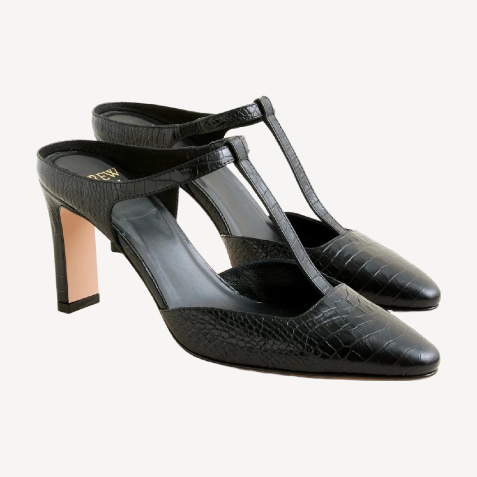 Made-in-Italy T-strap pumps in croc-embossed leather
