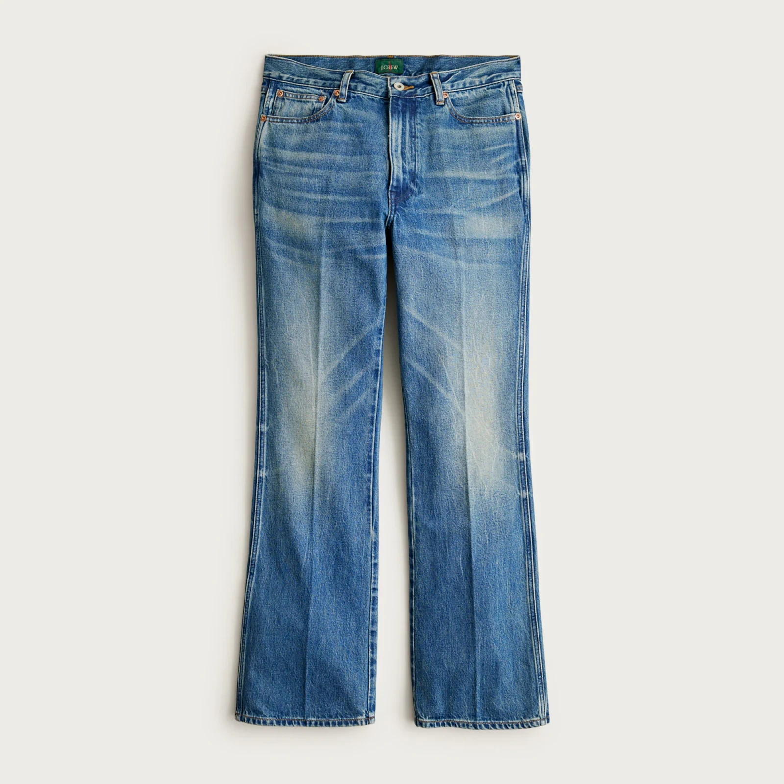 Bootcut creased jean in vintage medium wash
