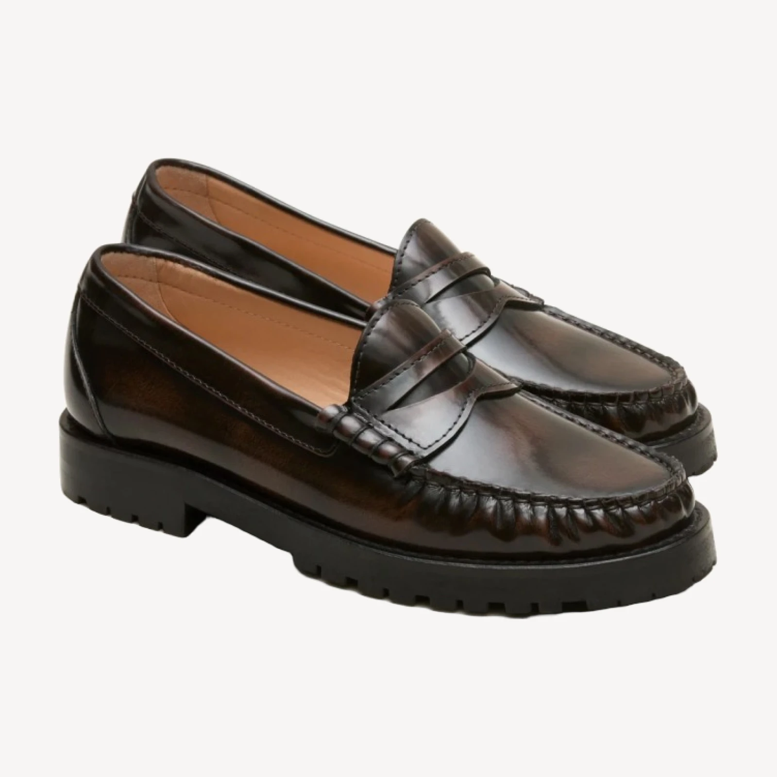 Winona lug-sole penny loafers in burnished leather