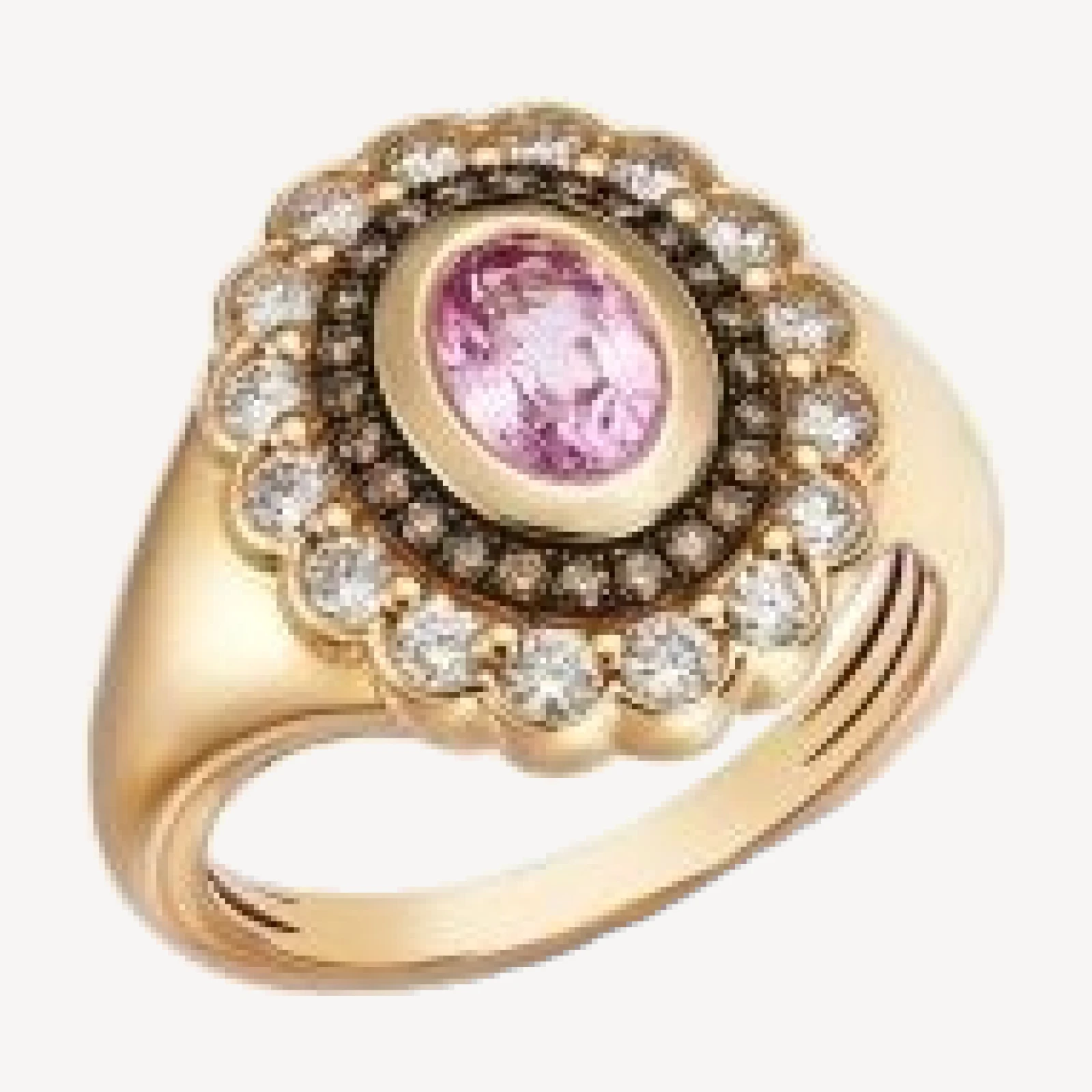 Bloomingdale's Fine Collection White & Brown Diamond & Pink Sapphire Heirloom Ring in 14K Yellow Gold