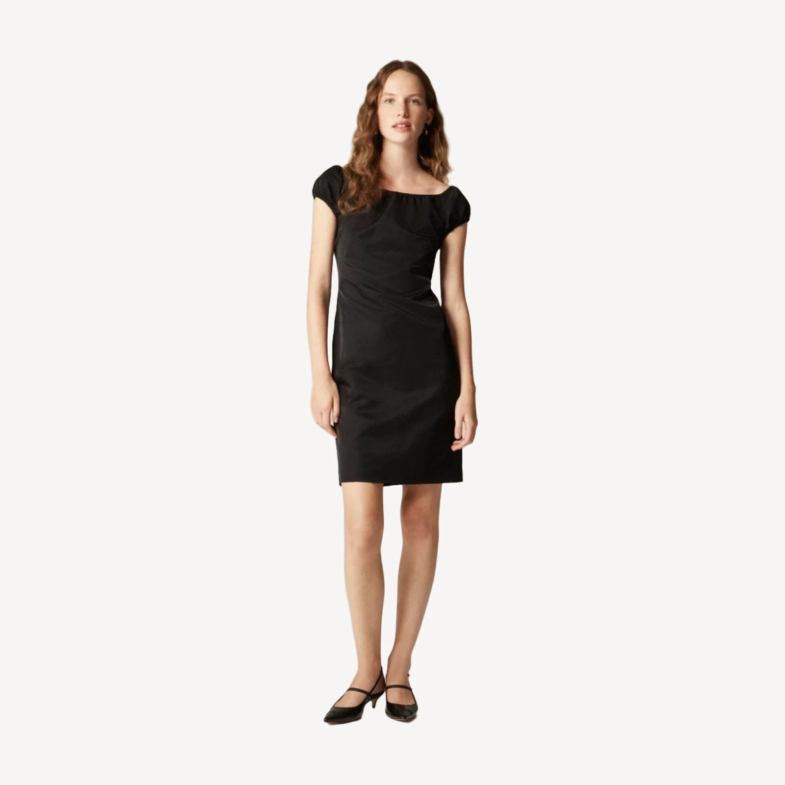 Off-the-shoulder mini dress in textured nylon