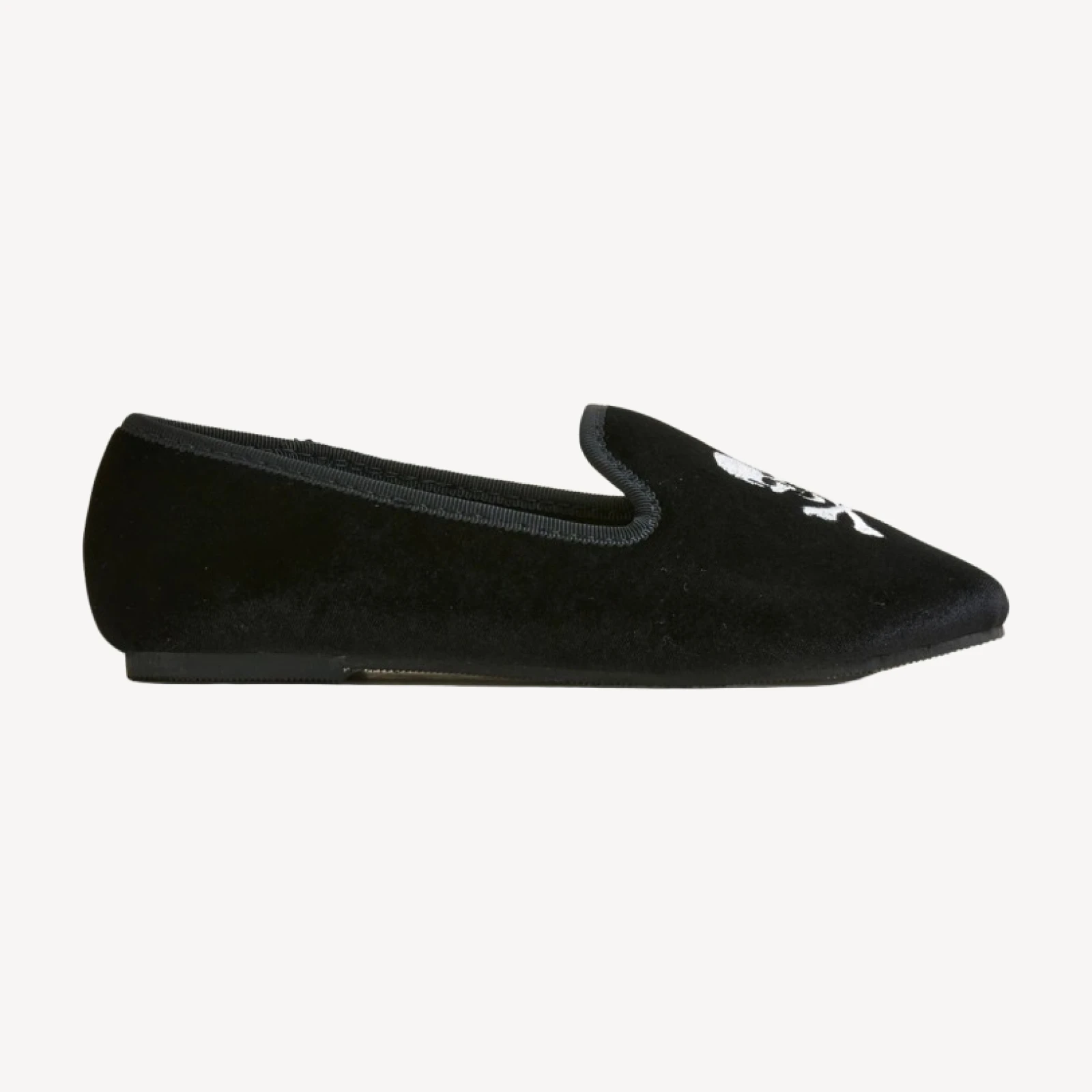 Kids' embroidered-skull velvet slip-on shoes