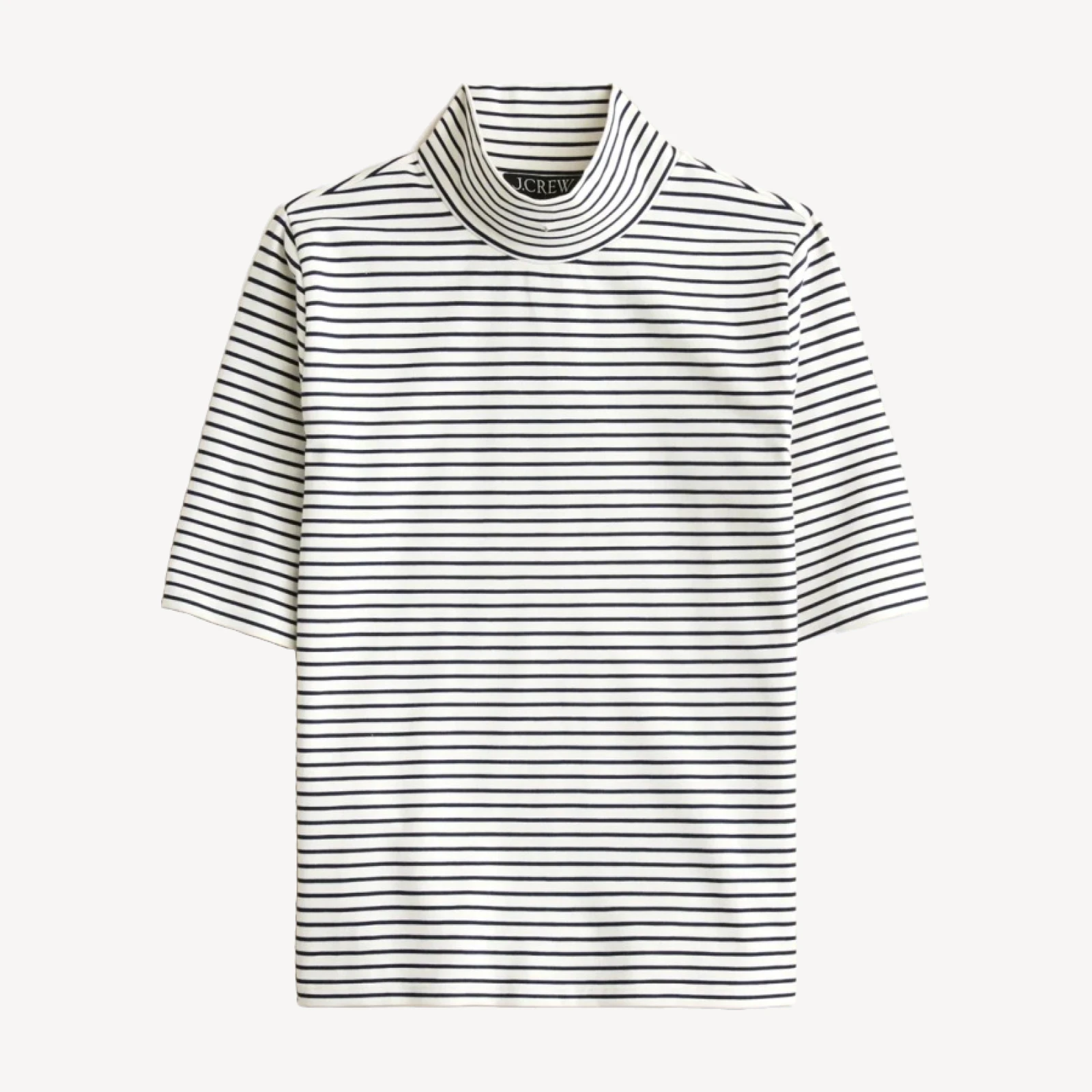 Stretch cotton-blend elbow-sleeve mockneck T-shirt in stripe