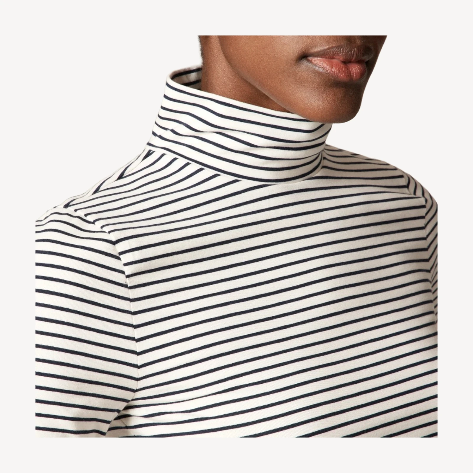 Stretch cotton-blend elbow-sleeve mockneck T-shirt in stripe