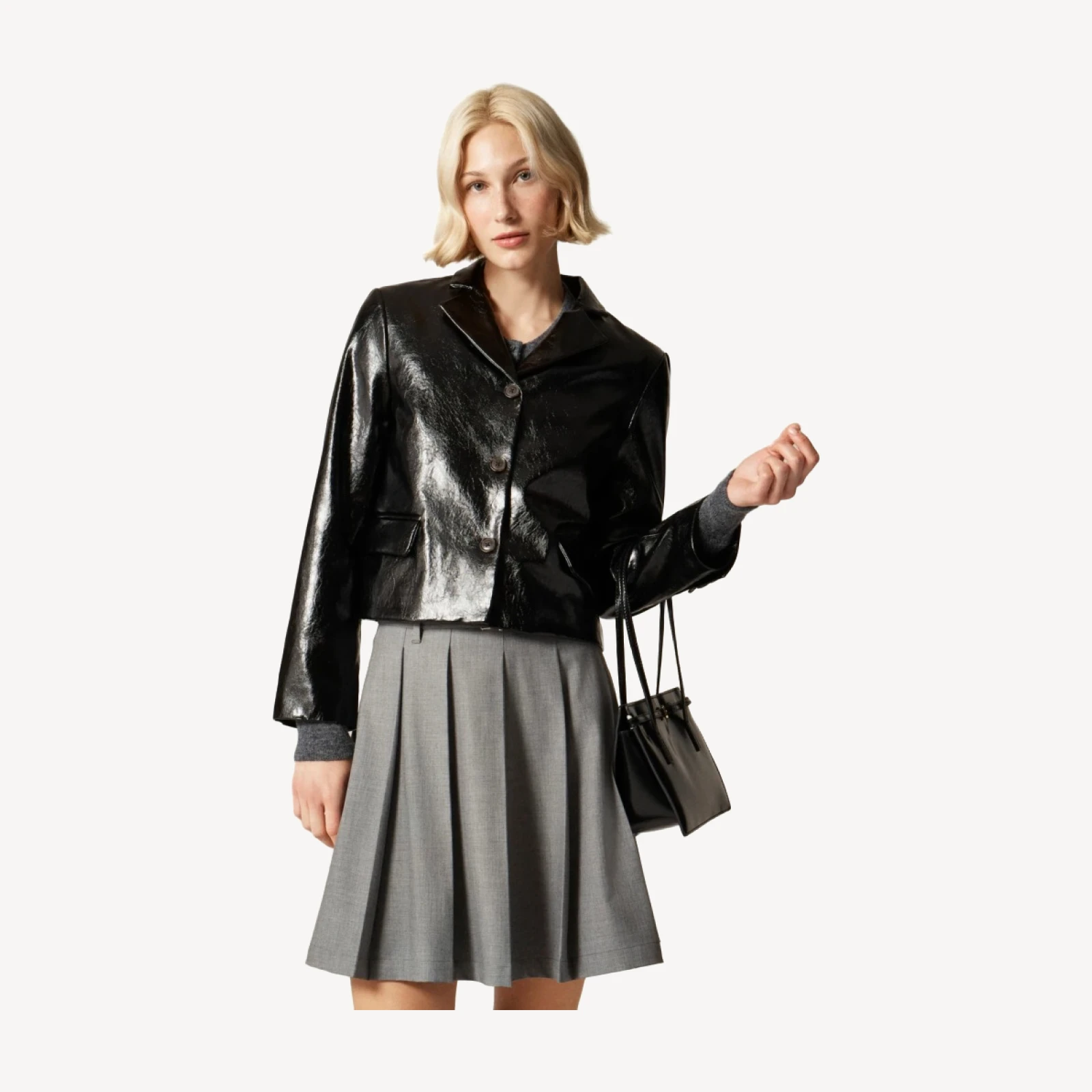 Shirt-jacket in faux distressed leather