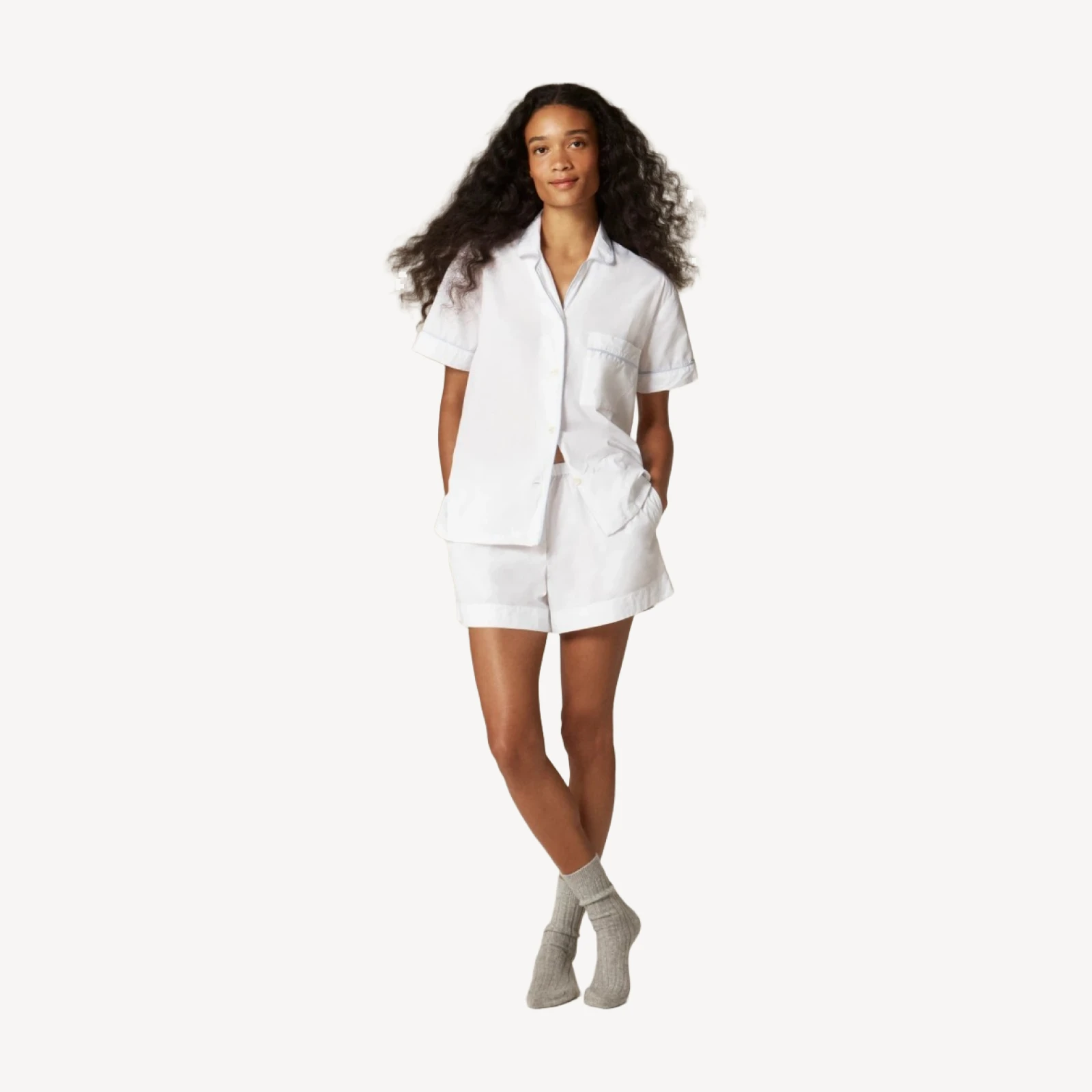 Pajama short set in end-on-end cotton