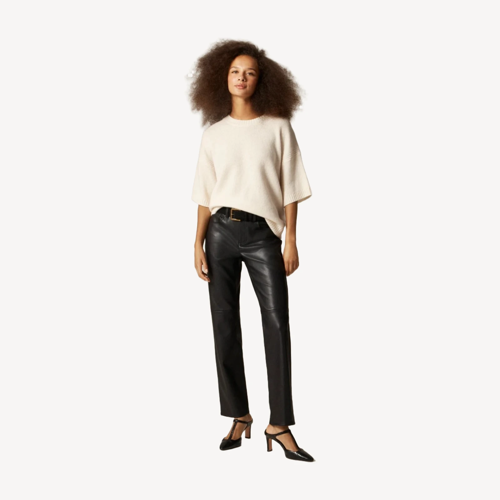 Nipped straight pant in faux leather