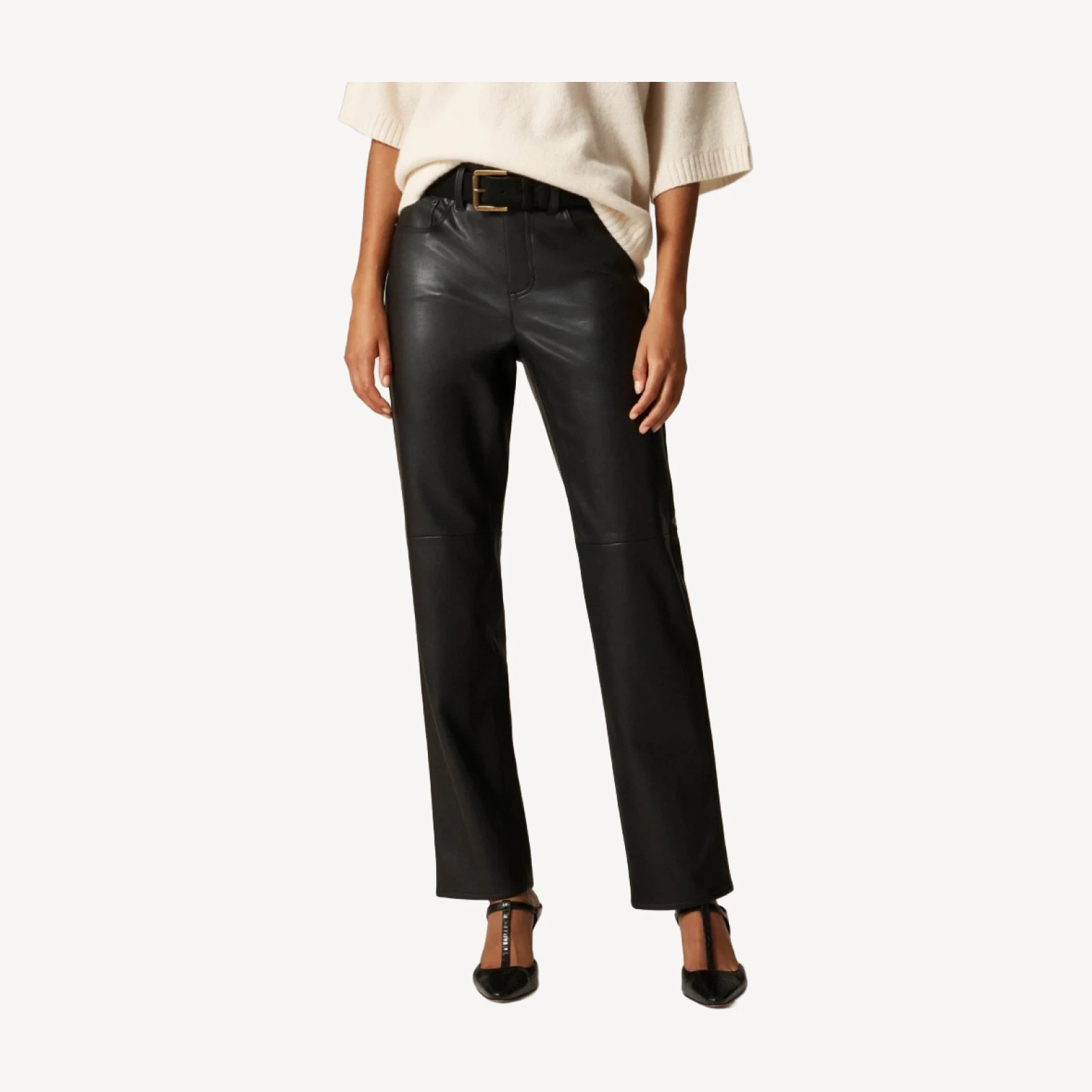 Nipped straight pant in faux leather