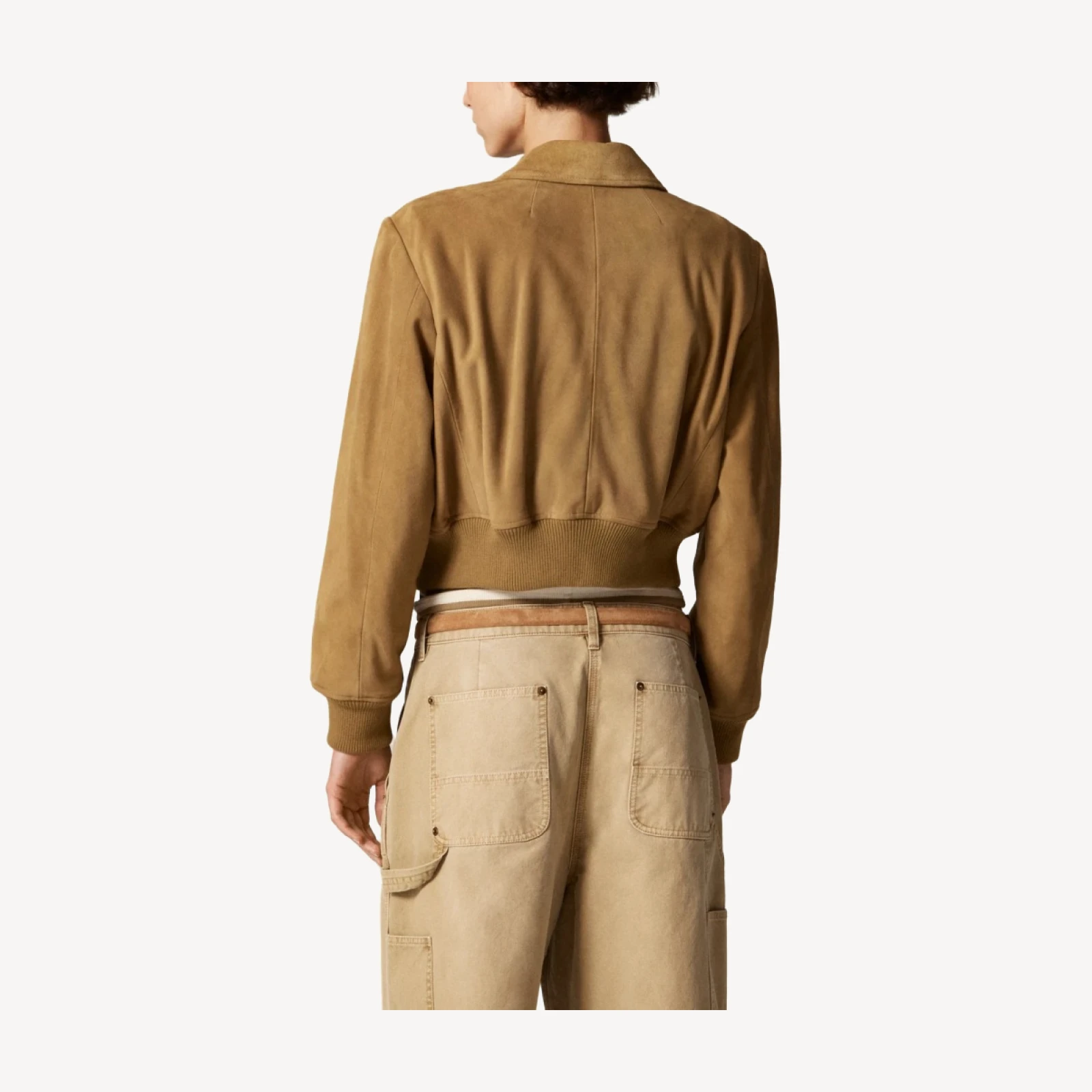 Collection cropped flight jacket in suede