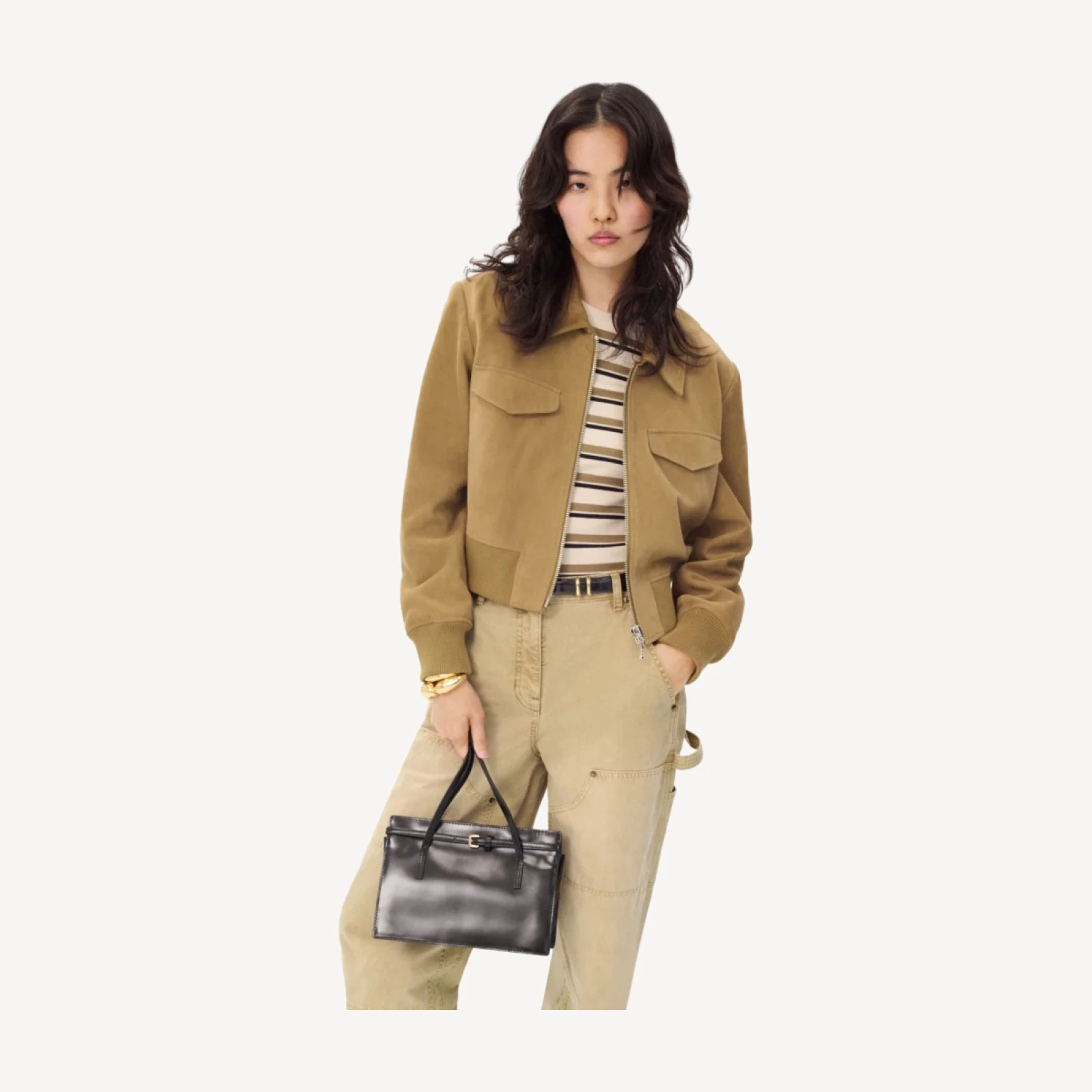 Collection cropped flight jacket in suede