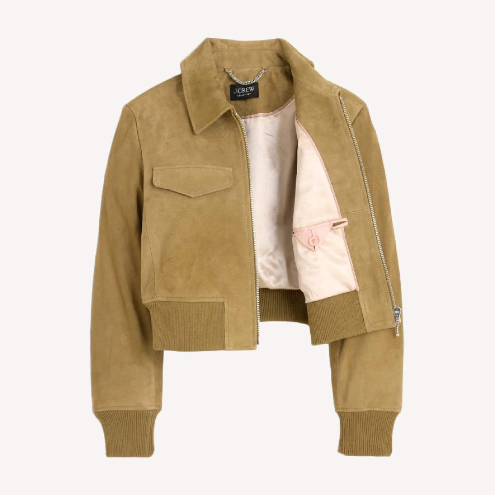 Collection cropped flight jacket in suede