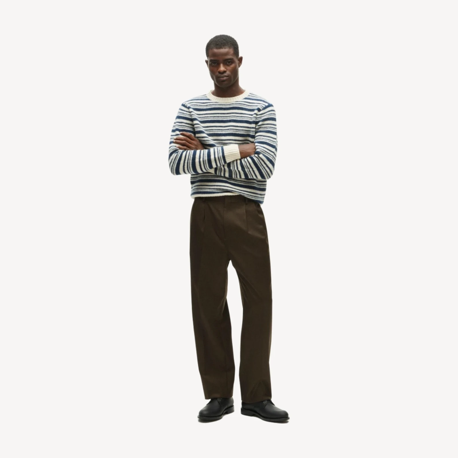 Relaxed-fit double-pleated trouser in Italian wool cavalry twill