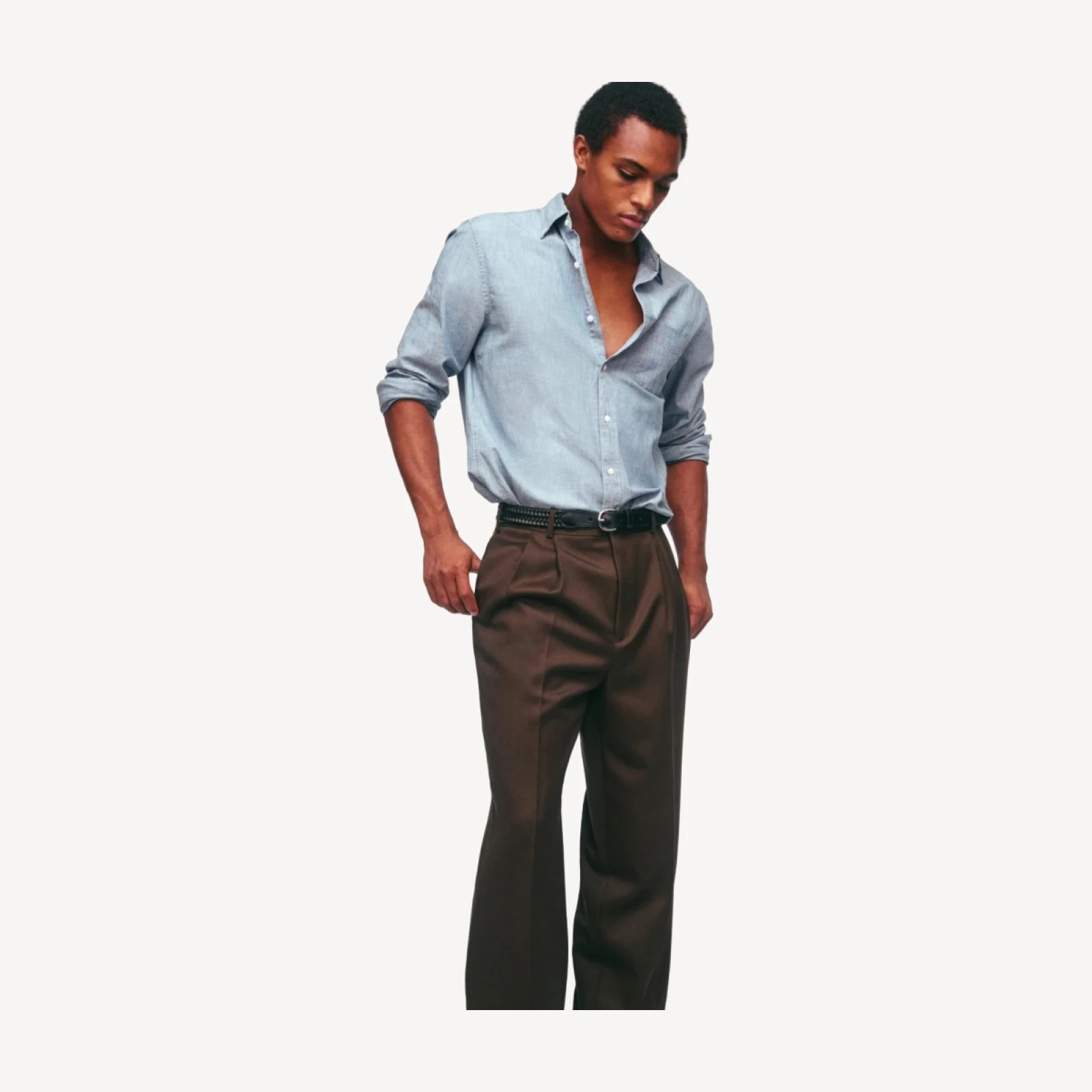 Relaxed-fit double-pleated trouser in Italian wool cavalry twill