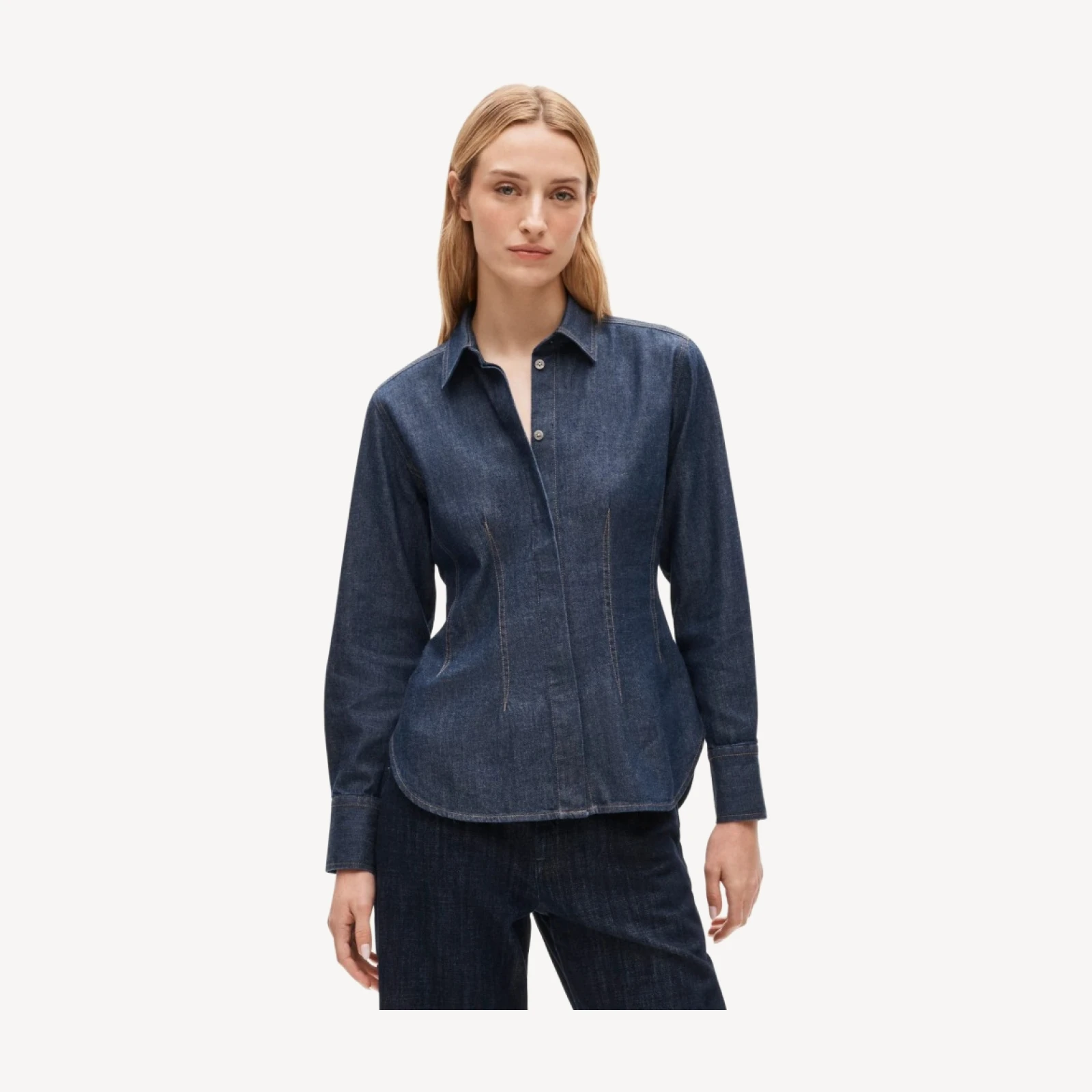 Darted button-up shirt in denim