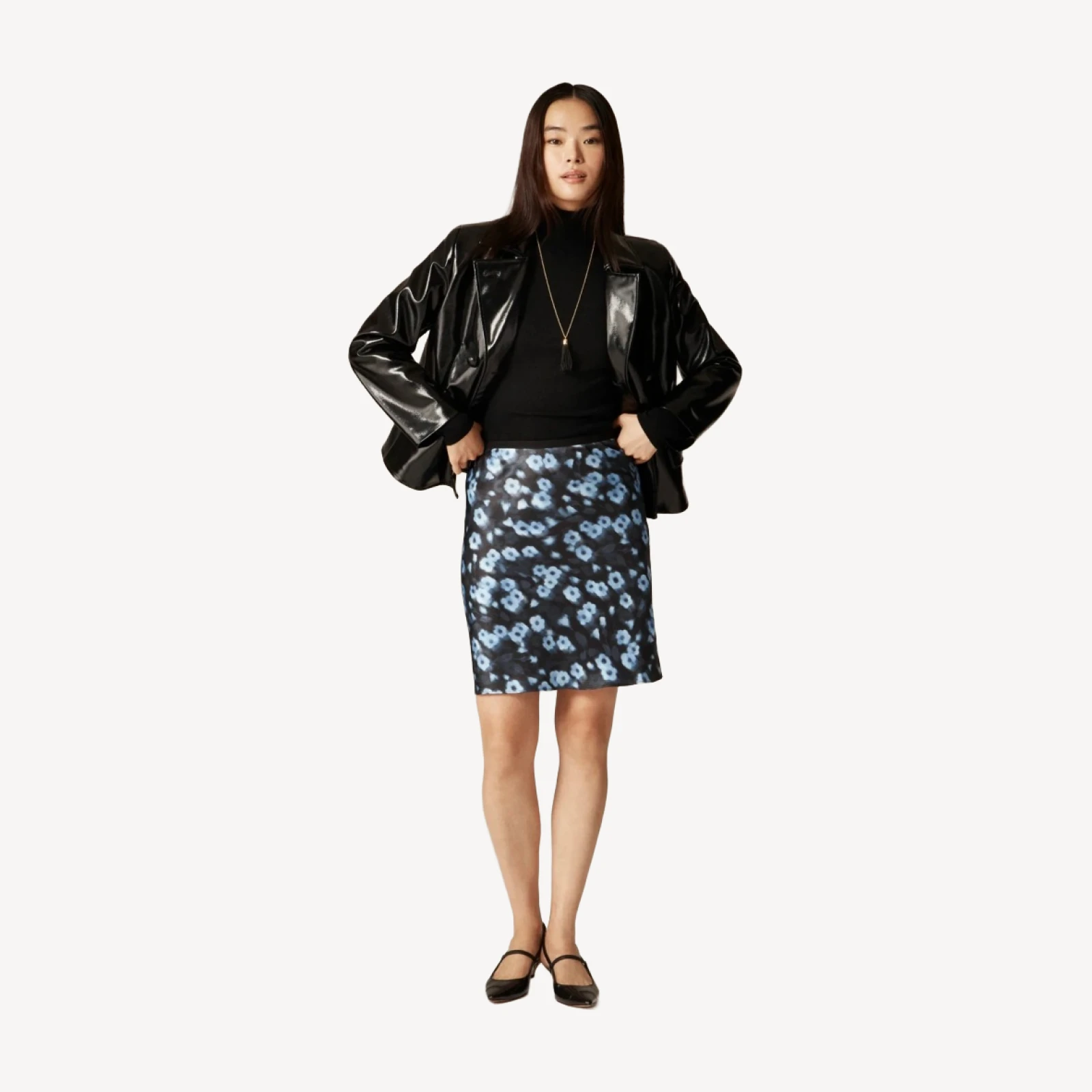 Gwen knee-length slip skirt in blurry floral luster charmeuse