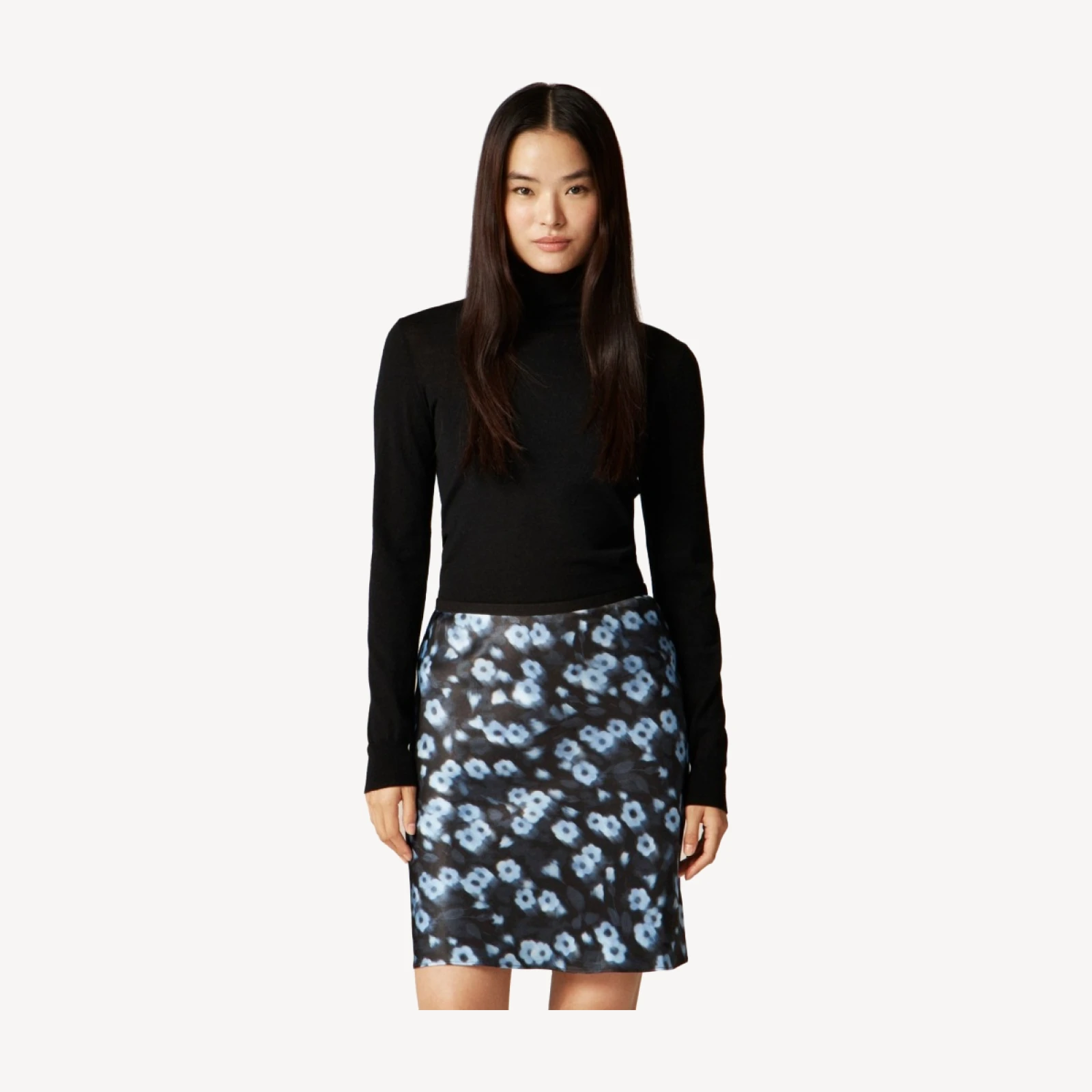 Gwen knee-length slip skirt in blurry floral luster charmeuse