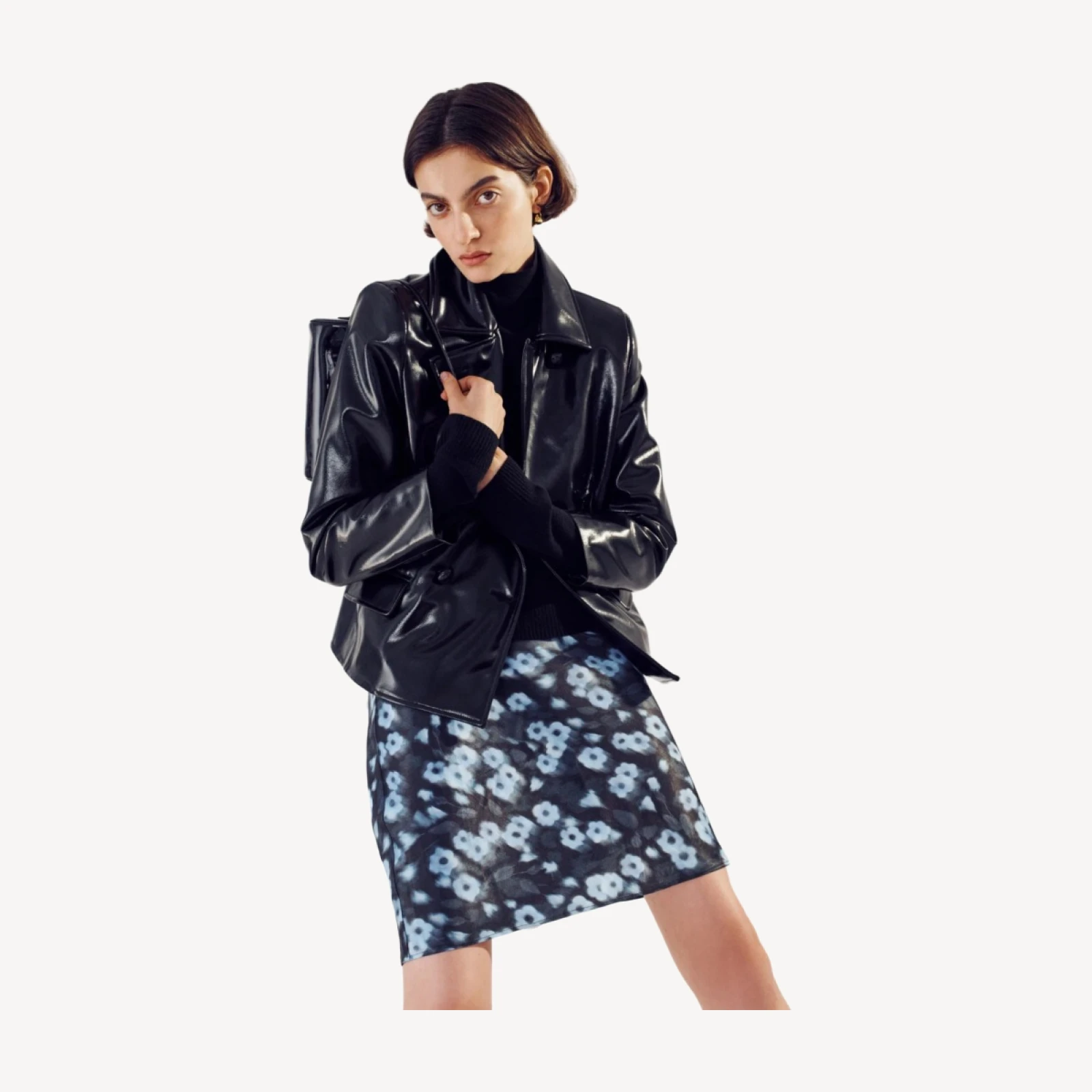 Gwen knee-length slip skirt in blurry floral luster charmeuse