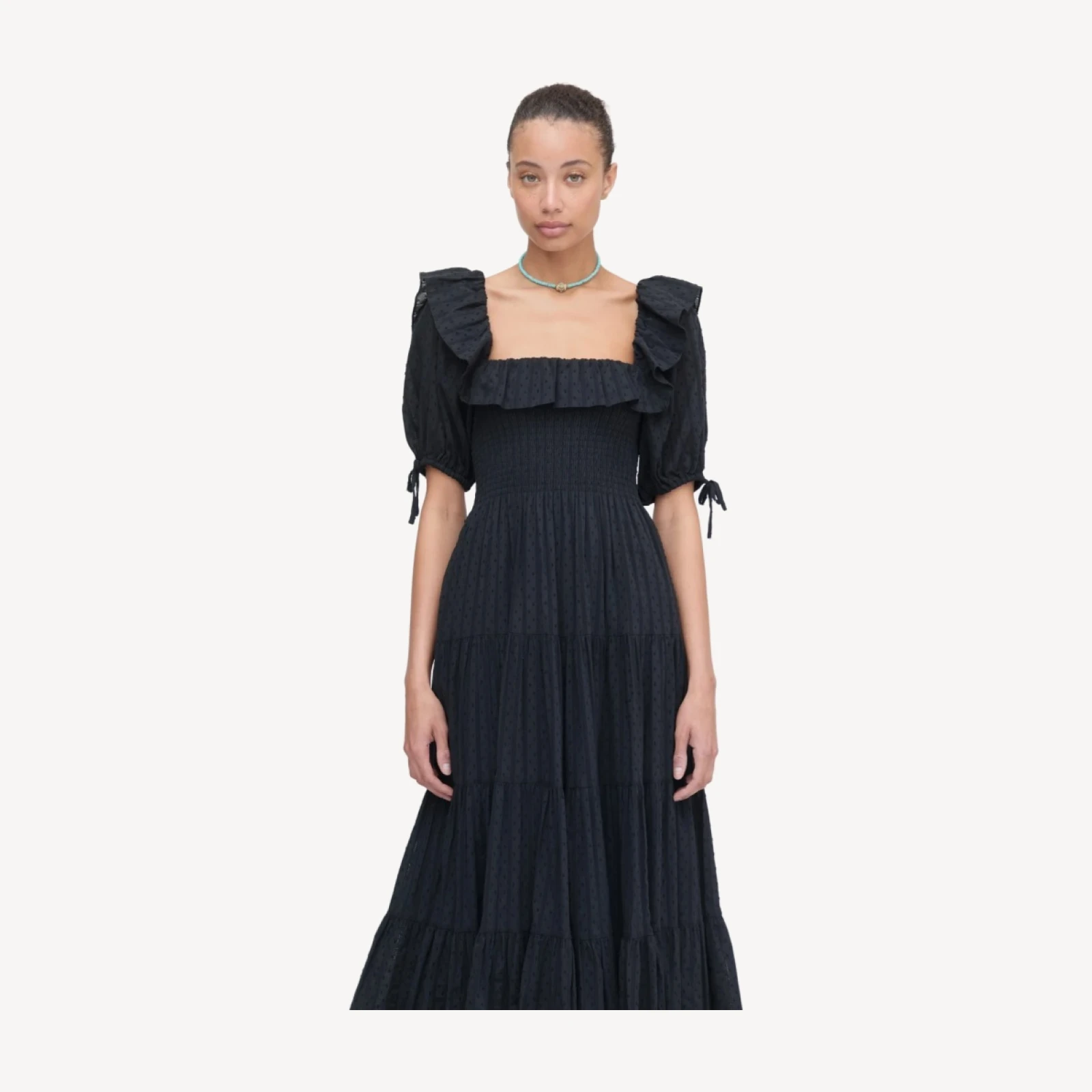 The Corinne Nap Dress - Black Linear Swiss Dot