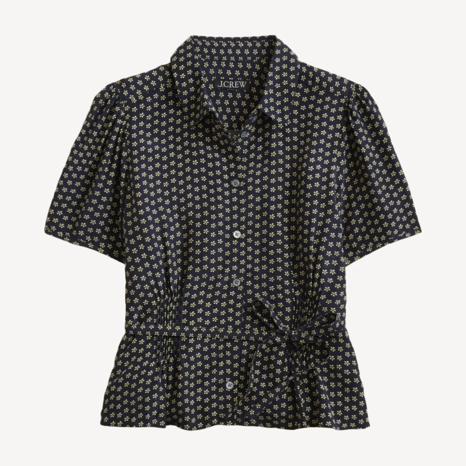 Button-up tie-waist shirt in floral print