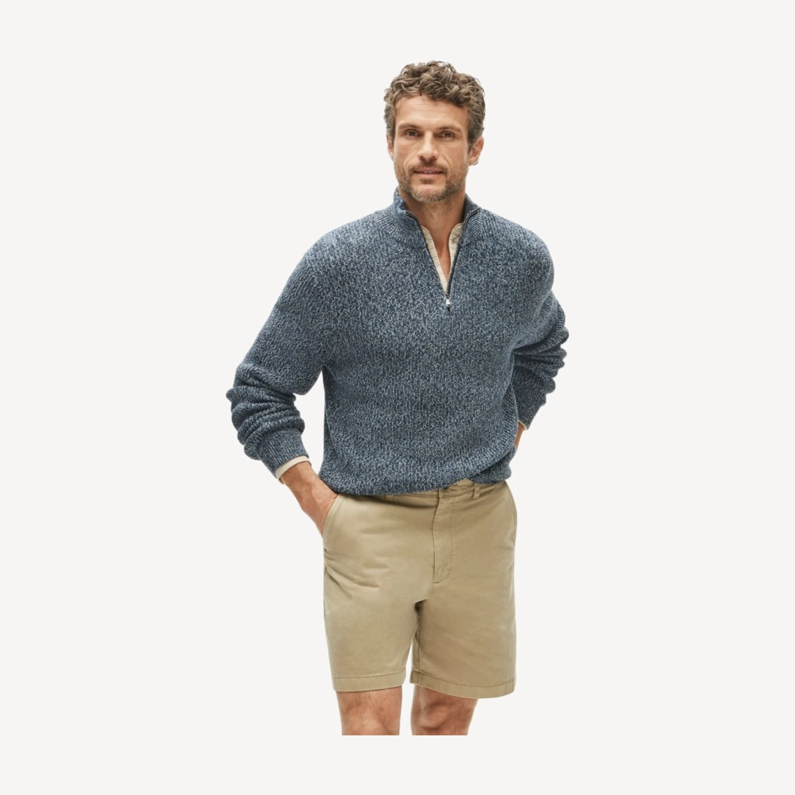 Quarter-zip sweater in marled cotton