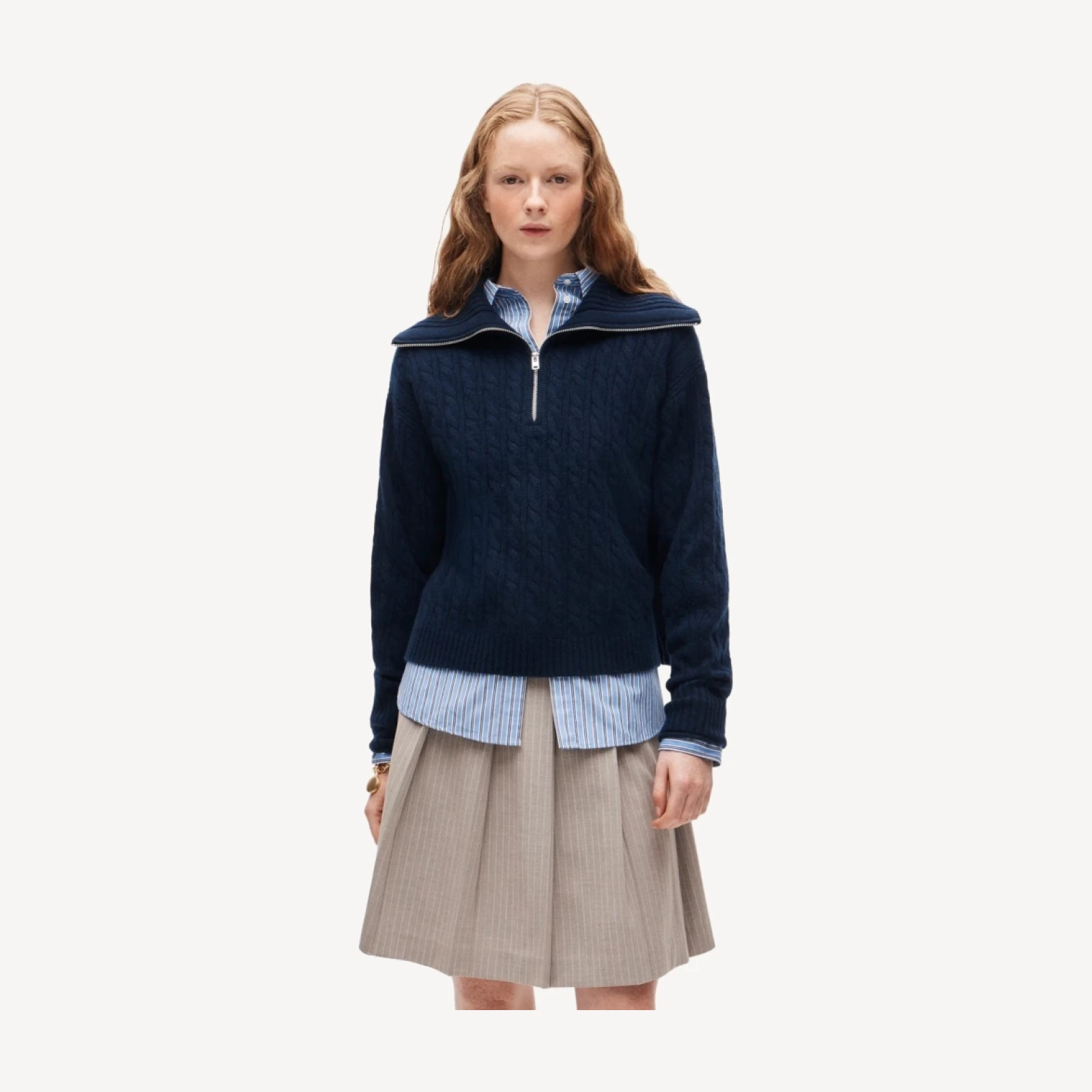 Cashmere quarter-zip sweater in cable knit