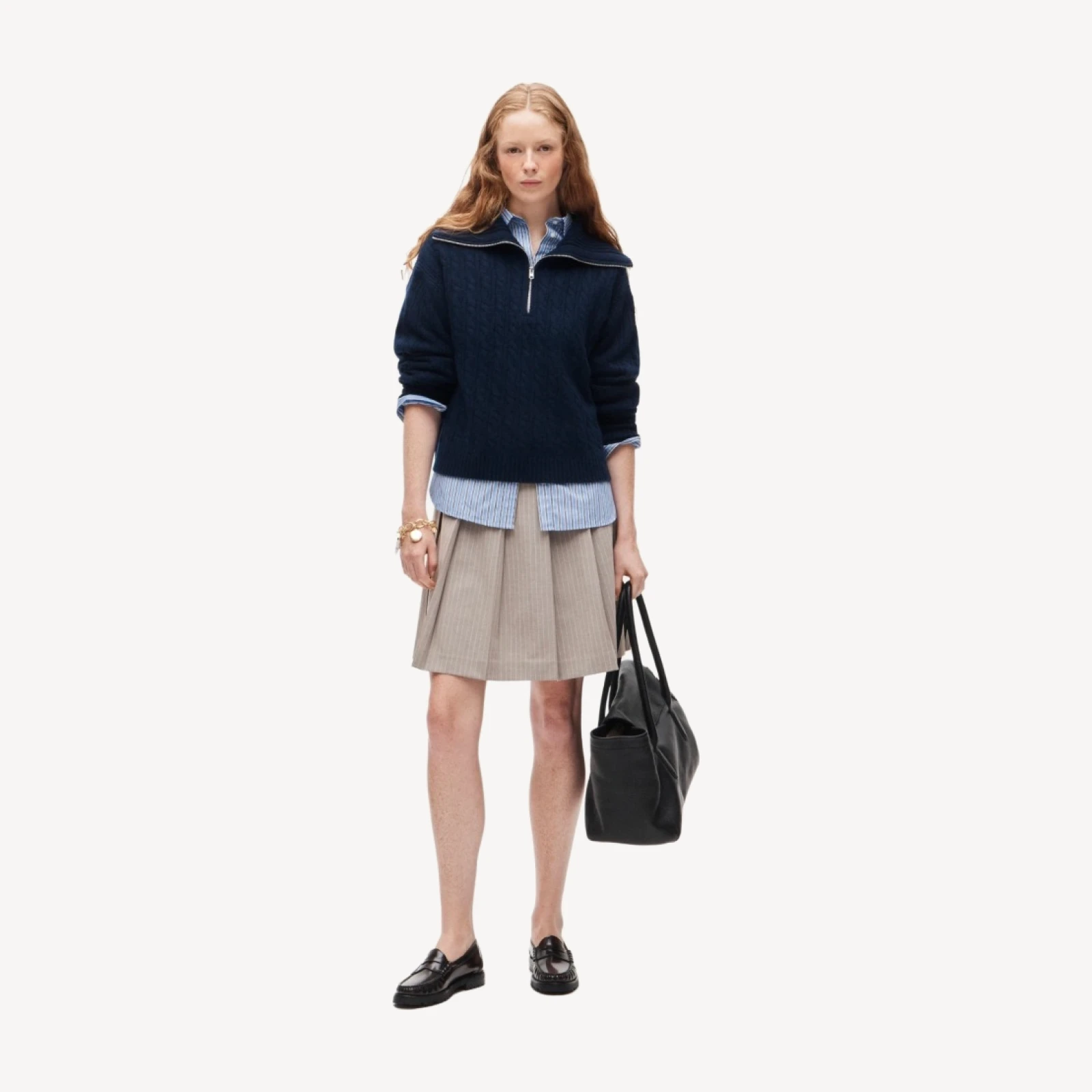 Cashmere quarter-zip sweater in cable knit